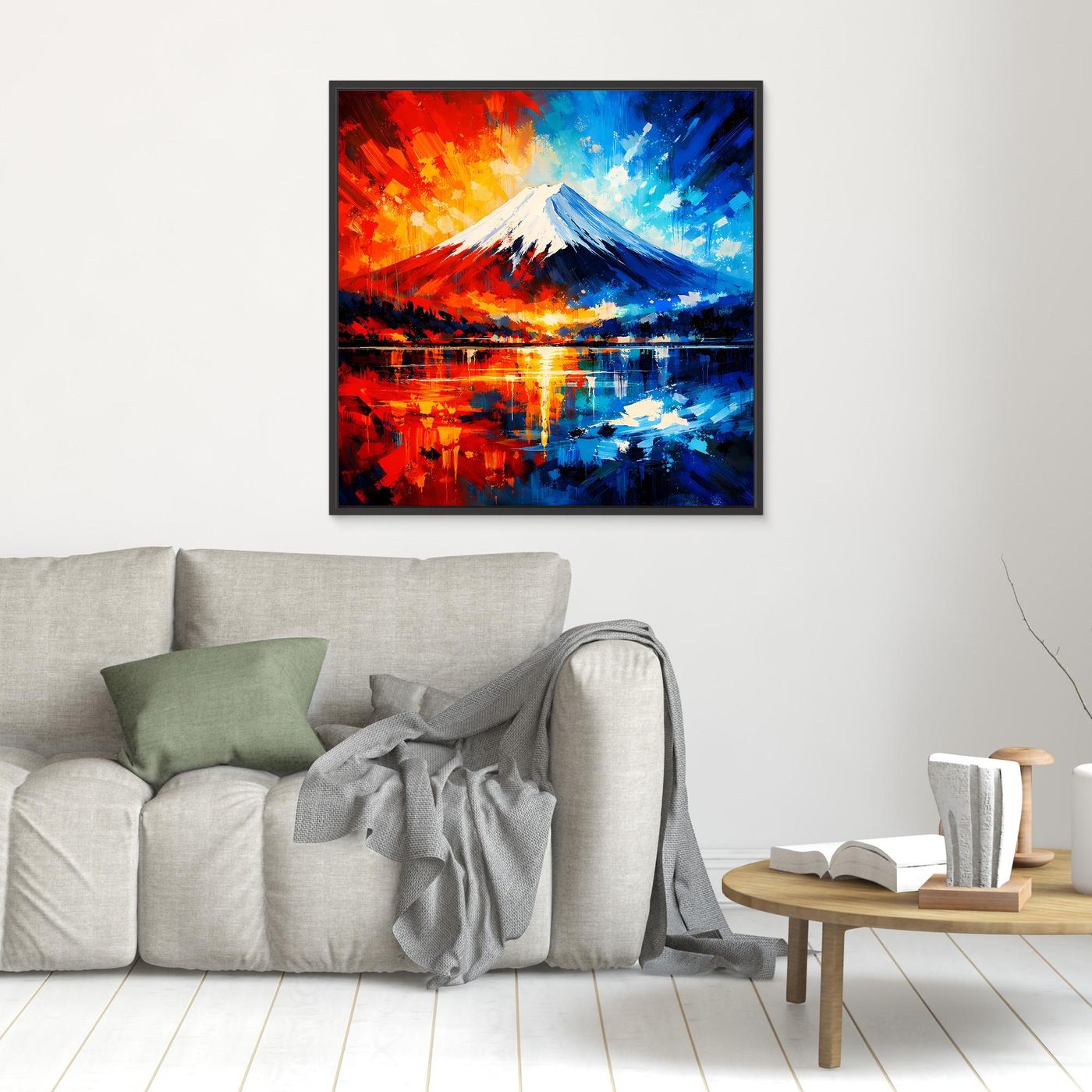 Leinwand Majestätischer Mount Fuji im Feuer- und Eis-Kontrast | Abstraktes Japan Wandbild