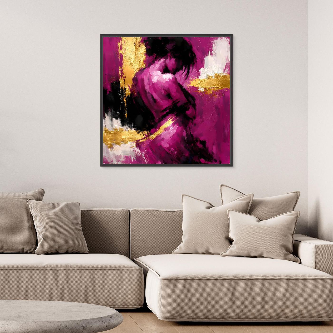 Leinwand Elegante Silhouette in Magenta | Abstraktes Frauengestalt Wandbild Gold