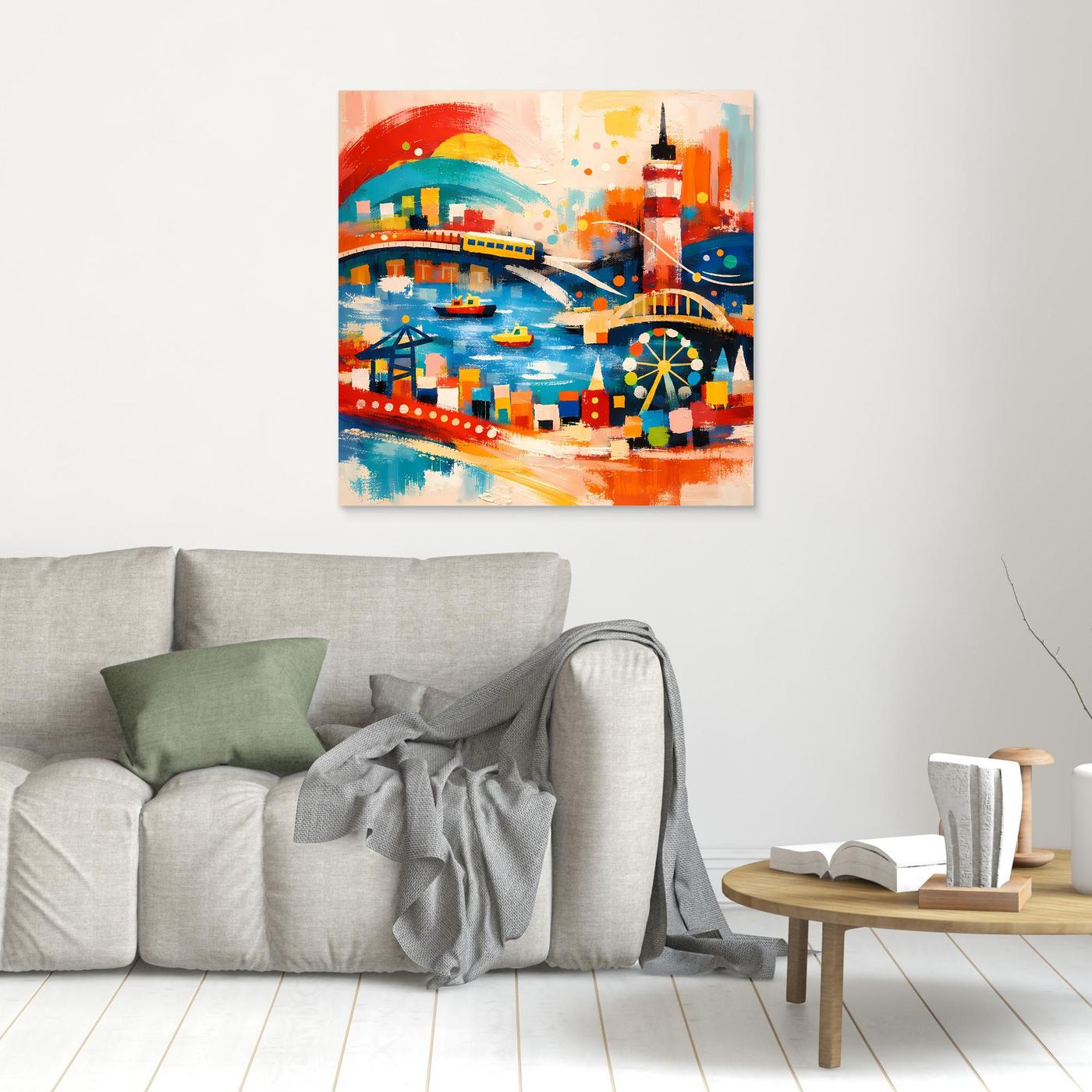 Leinwand Abstraktes Hamburg Hafen Wandbild | Buntes Maritimes Kunstwerk