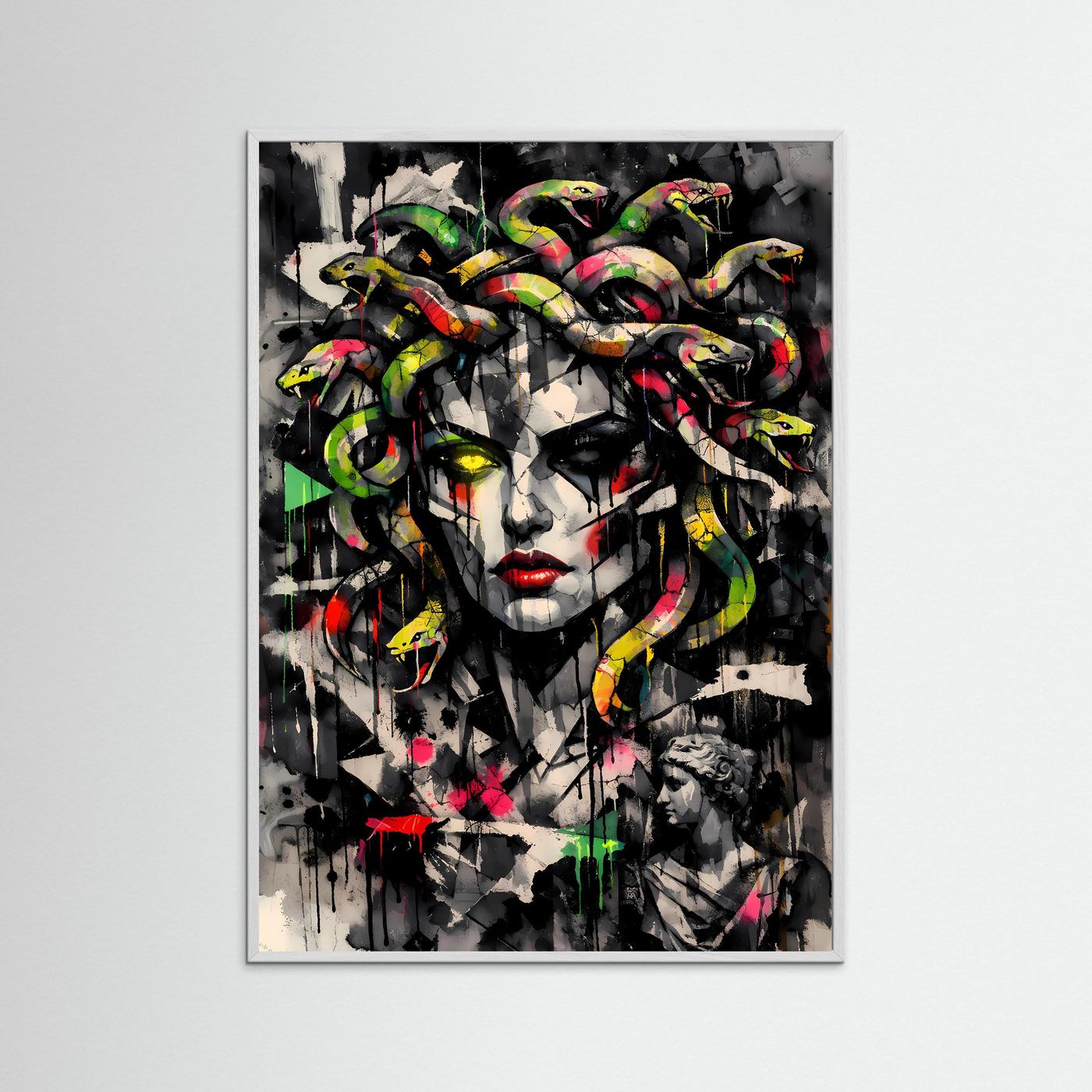 The Neon Medusa | Luxuriöses Mythologie Poster Bunt & Dunkel | Abstraktes Medusa Kunstposter Hochformat