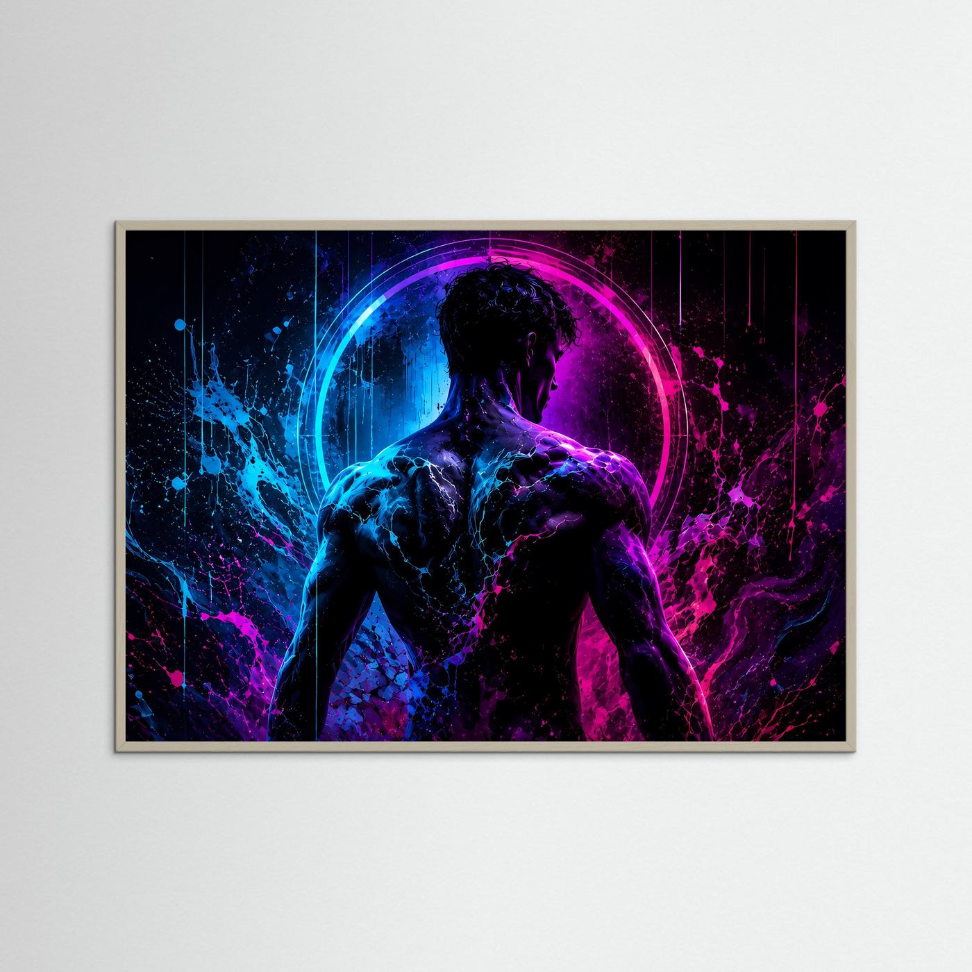 Neon Männer Silhouette in Blau & Pink | Moderne abstrakte Body Art