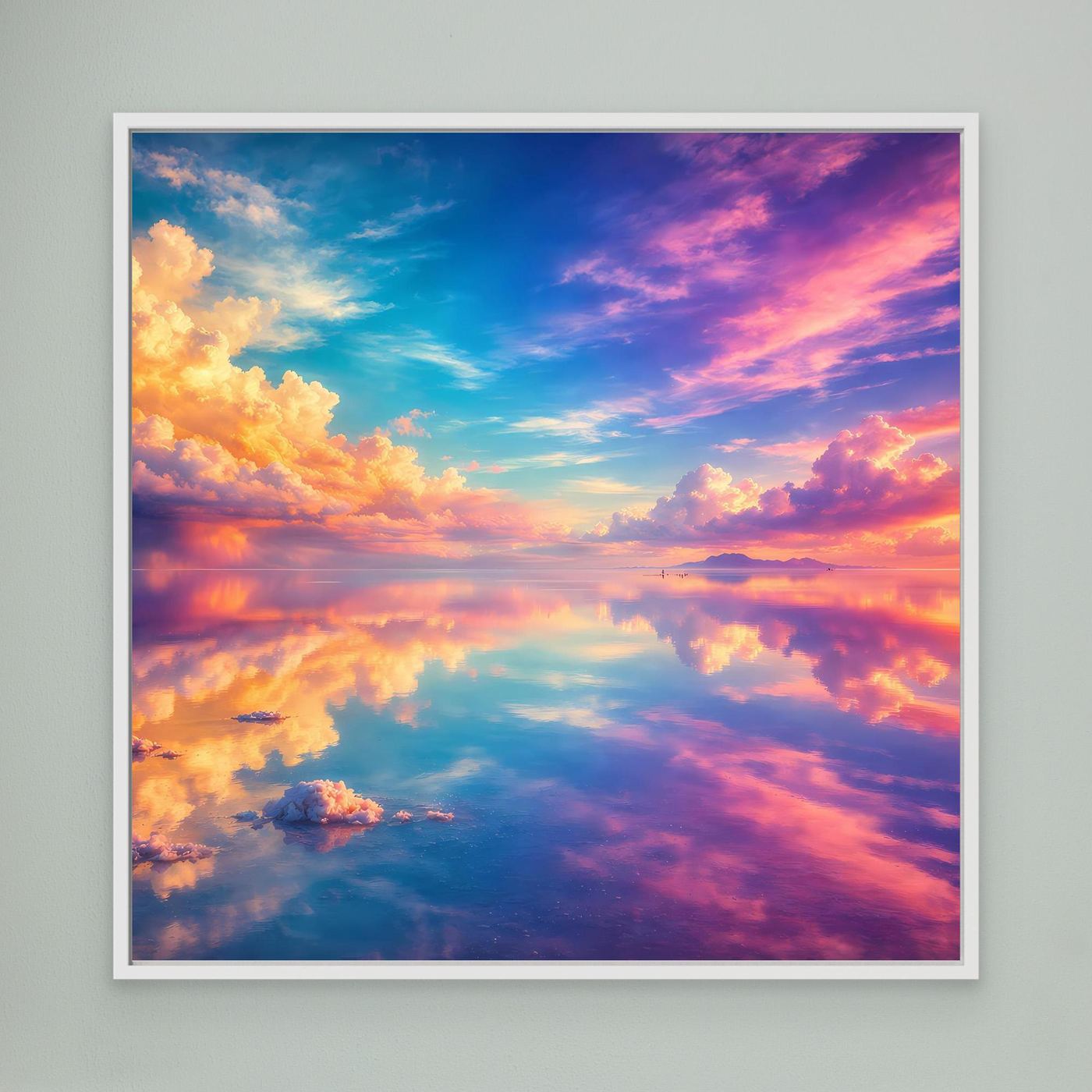 Leinwandbild Magischer Salzsee | Abstraktes Himmel-Spiegelungs Wandbild auf echtem Holzkeilrahmen