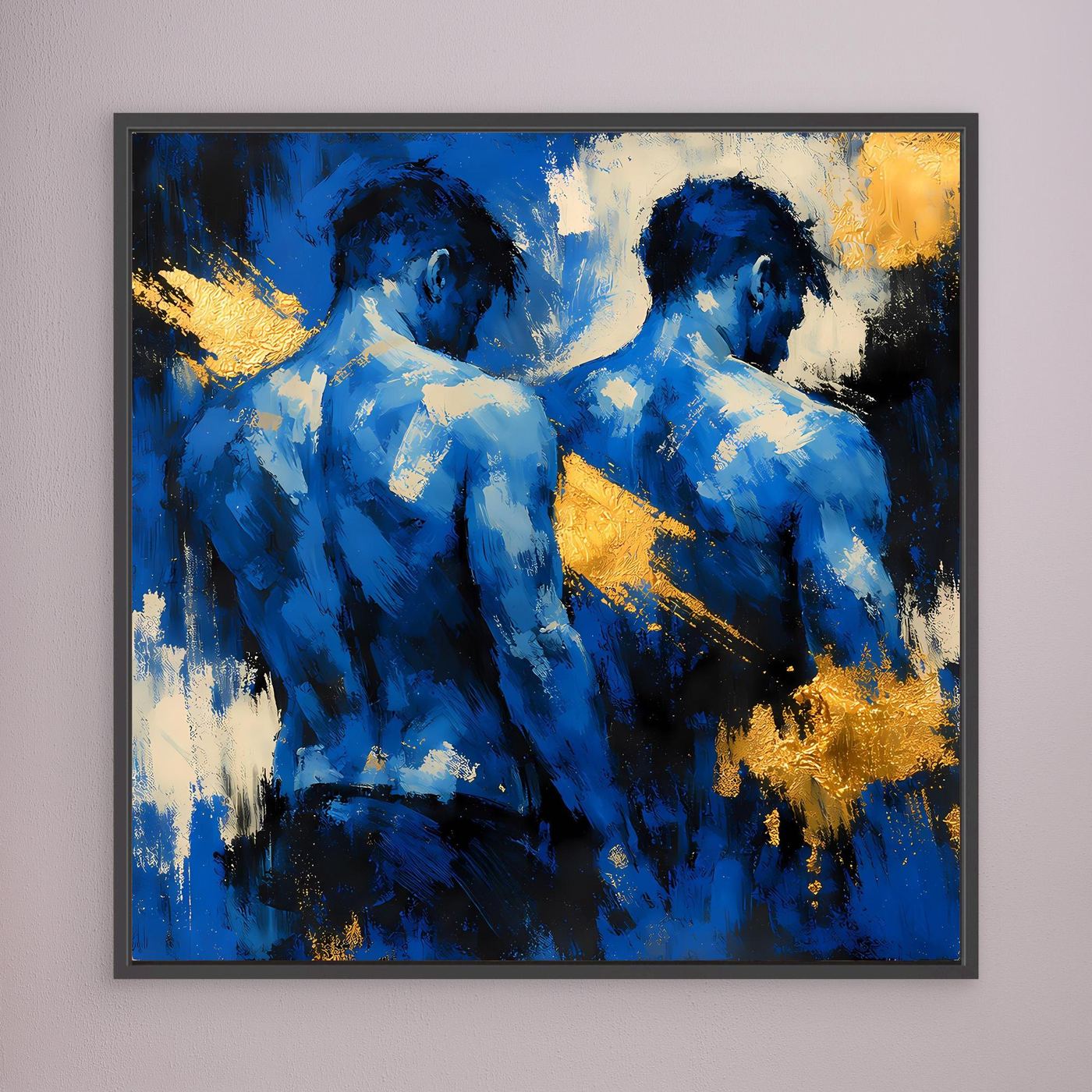 Leinwand Zwei Brüder in Blau | Abstraktes Männlicher Rücken Wandbild Gold