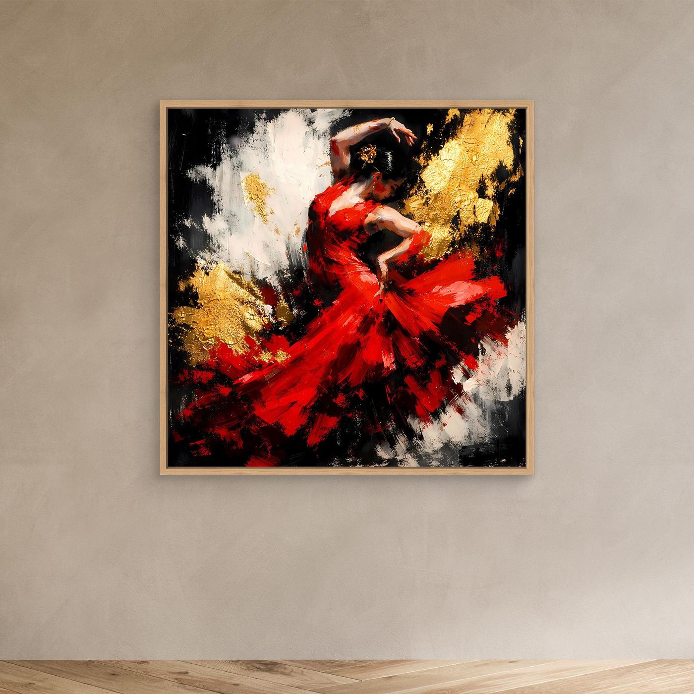 Leinwand Flamenco Tänzerin in Rot und Gold | Modernes Abstraktes Tanz Wandbild