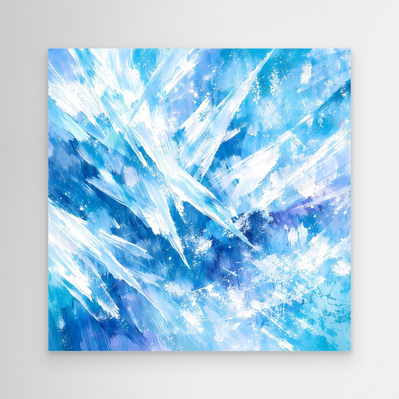 Abstraktes Leinwand-Wandbild mit blauem Eis- und Kristallmuster, ohne Rahmen