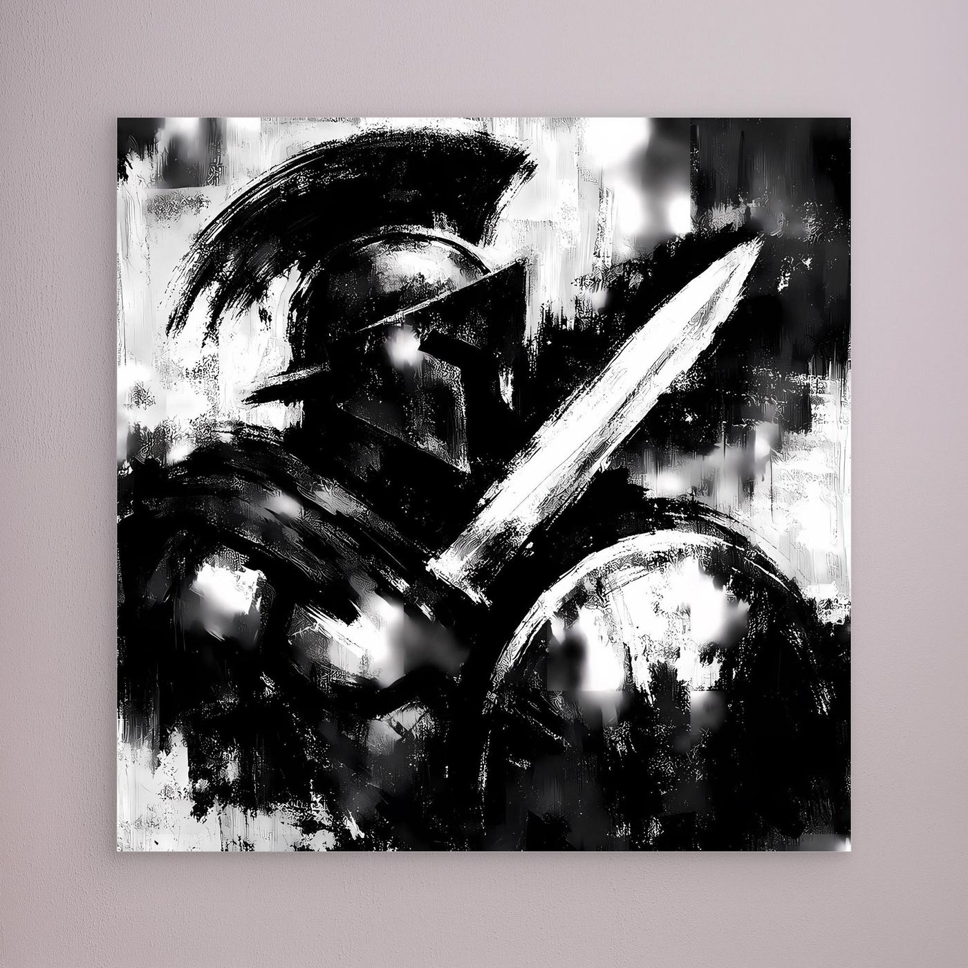 Abstraktes Wandbild Schwarzweiß mit Pinselstrichen, ohne Rahmen