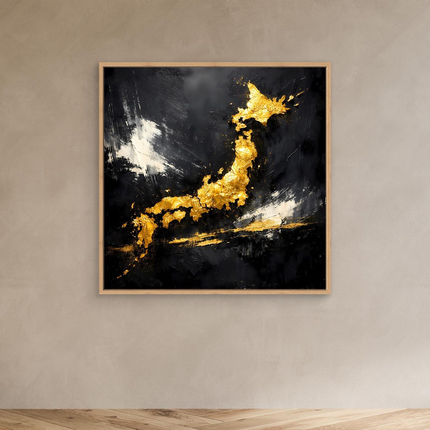 Leinwand Elegante Japan-Karte in Gold & Schwarz | Modernes Abstraktes Wandbild