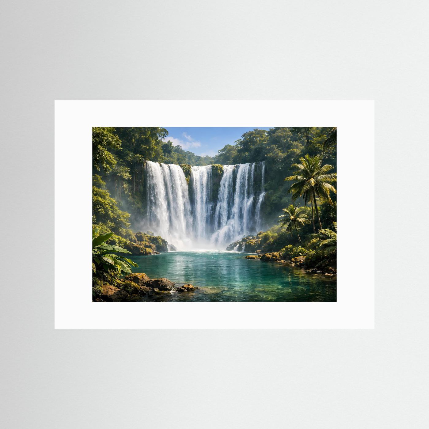 Tropen-Wasserfall-Poster im Querformat mit weißem Passepartout
