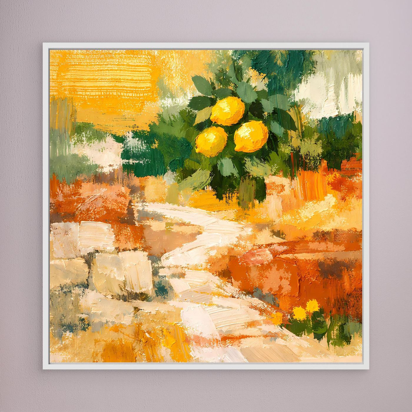 Leinwand Mediterraner Zitronenzweig im Sonnenlicht | Abstraktes Stillleben Wandbild