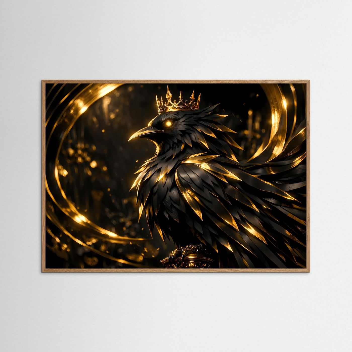 Majestätischer Rabe mit goldener Krone | Edles Fantasy Poster Querformat