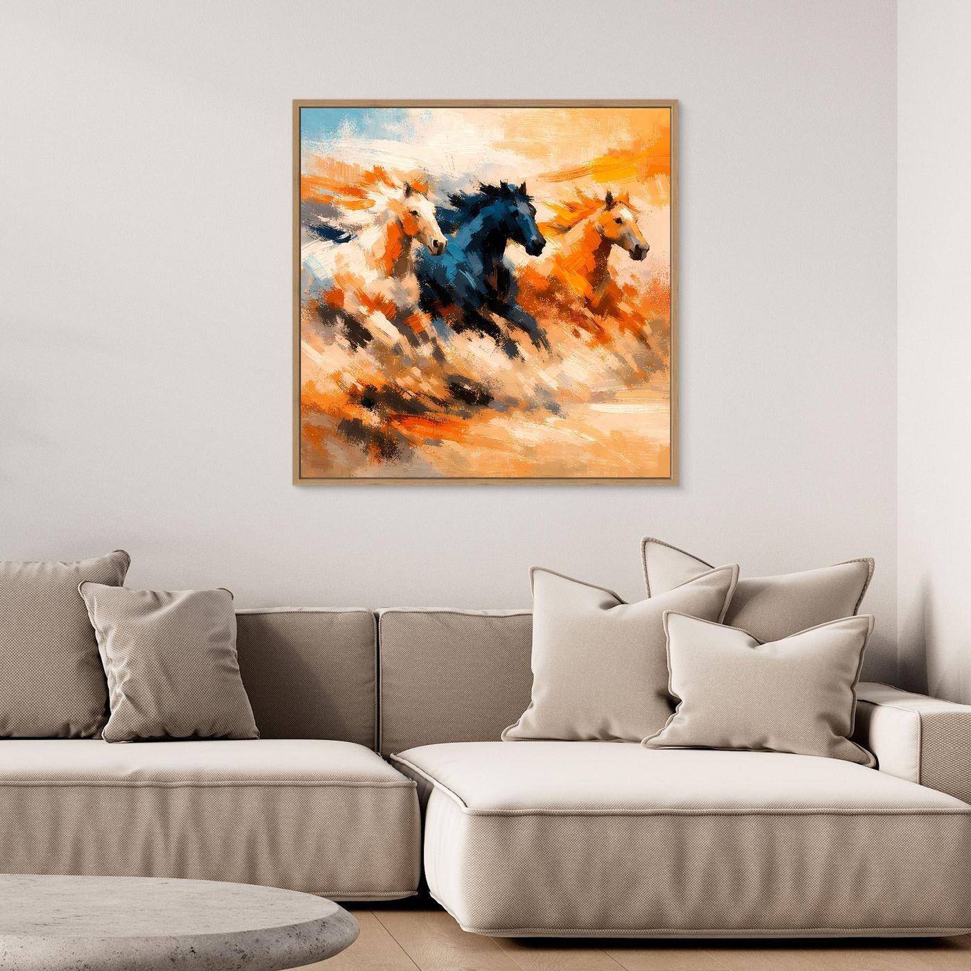 Premium Leinwand Wilde Pferde Galopp | Abstraktes Wandbild Dynamische Ölgemälde Optik