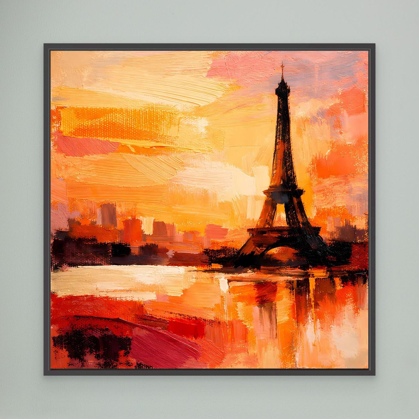 Leinwand Abstraktes Eiffelturm Paris Gemälde | Modernes Romantisches Wandbild Sonnenuntergang