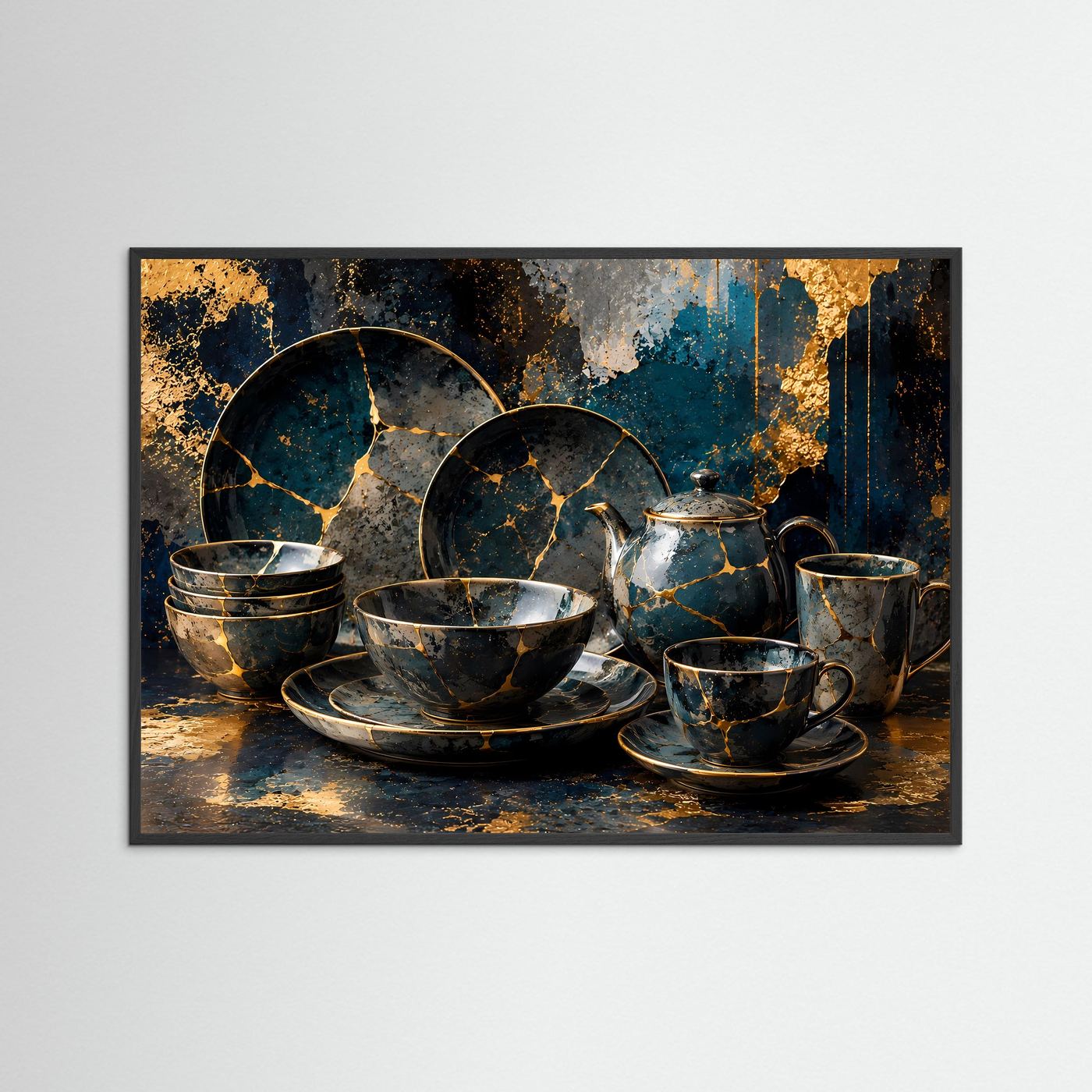 Kintsugi Ästhetik | Elegantes Geschirr & Marmor Poster mit Gold-Akzenten