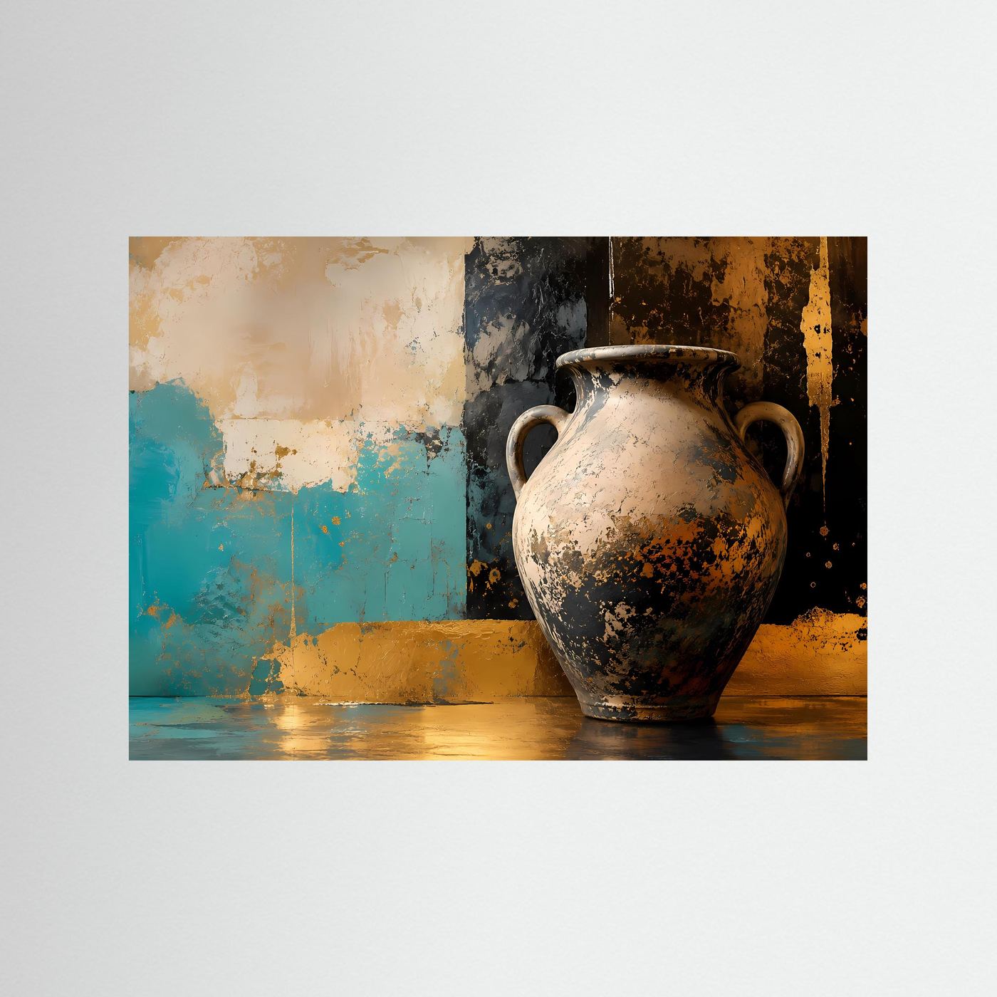 Antike Amphore in Gold & Petrol | Modernes Wandbild mit Vintage-Art & Textur