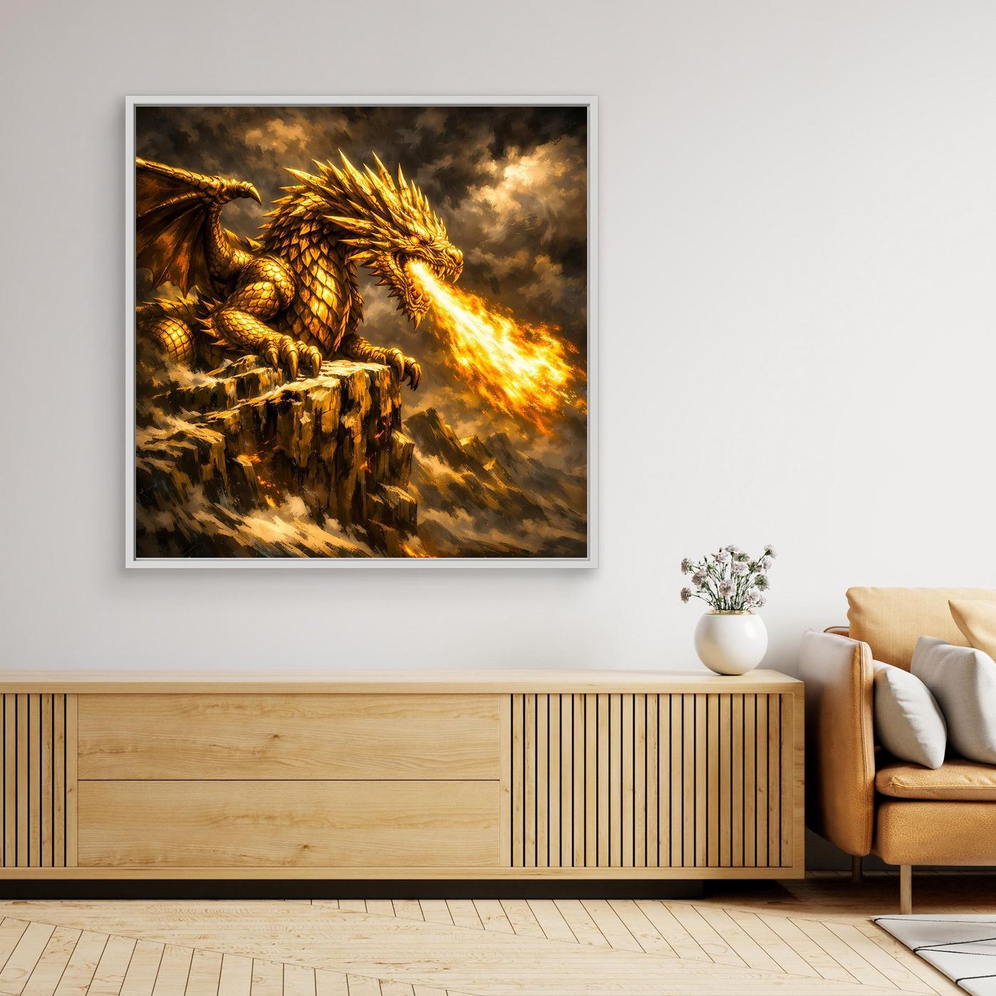 Leinwand Goldener Drache | Majestätisches Fantasy Wandbild