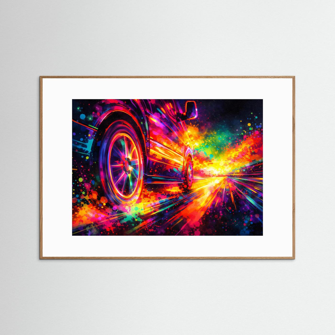 Dynamischer Offroad Van in Neon Farben | Neon Pop Art & Buntes Auto Wandbild Querformat