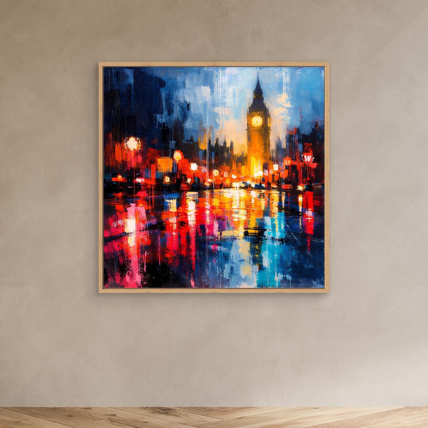 Leinwand Abstraktes Big Ben London Gemälde | Modernes Urbanes Wandbild bei Nacht