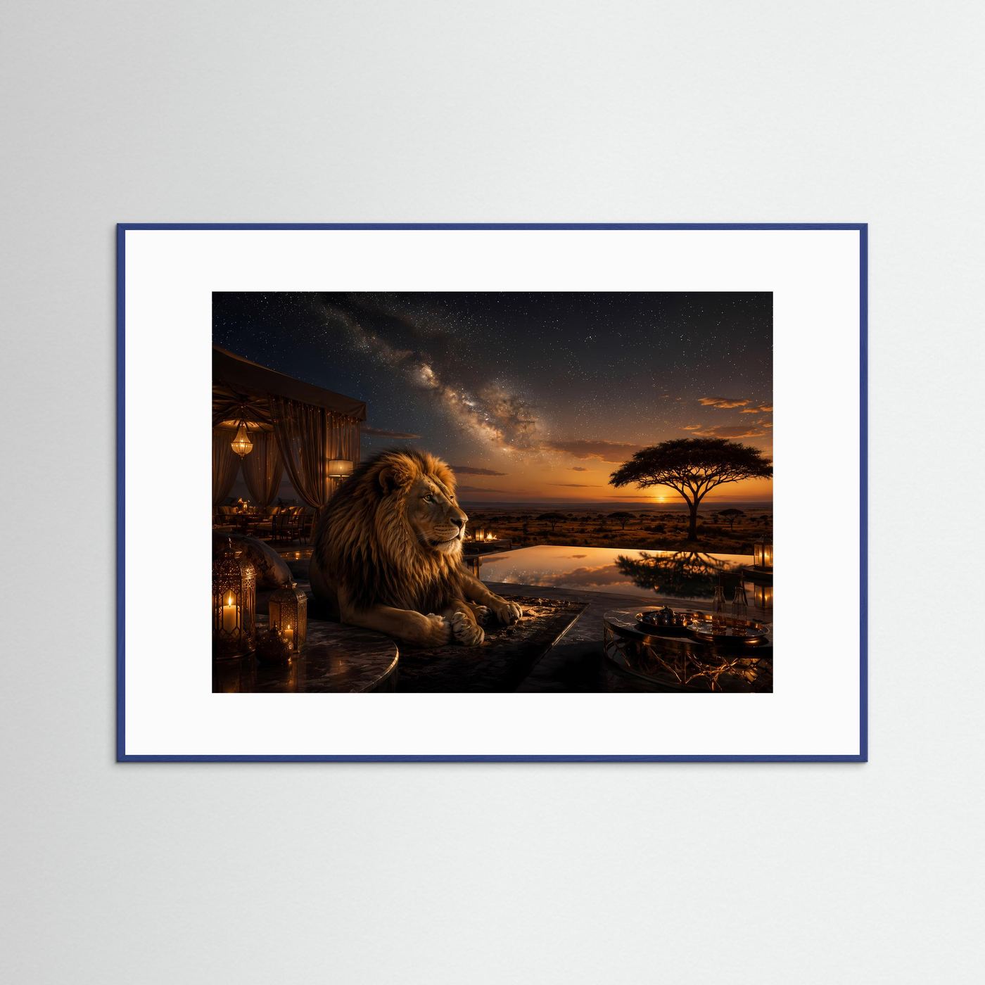 Majestätischer Löwe unter Sternenhimmel | Luxus Safari & Afrika Poster Querformat