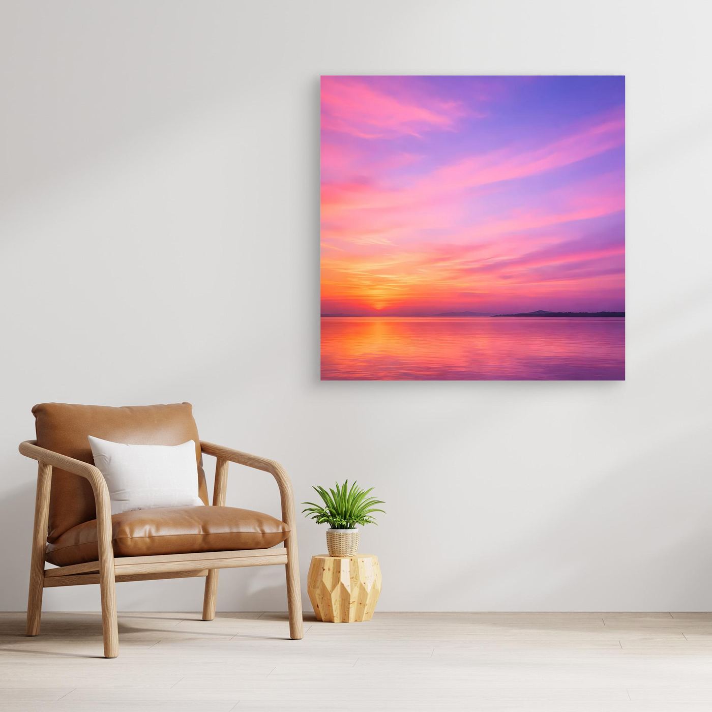 Leinwandbild Pastel Sunset: Pastell-Sonnenuntergang am Meer, quadratisch, ohne Rahmen