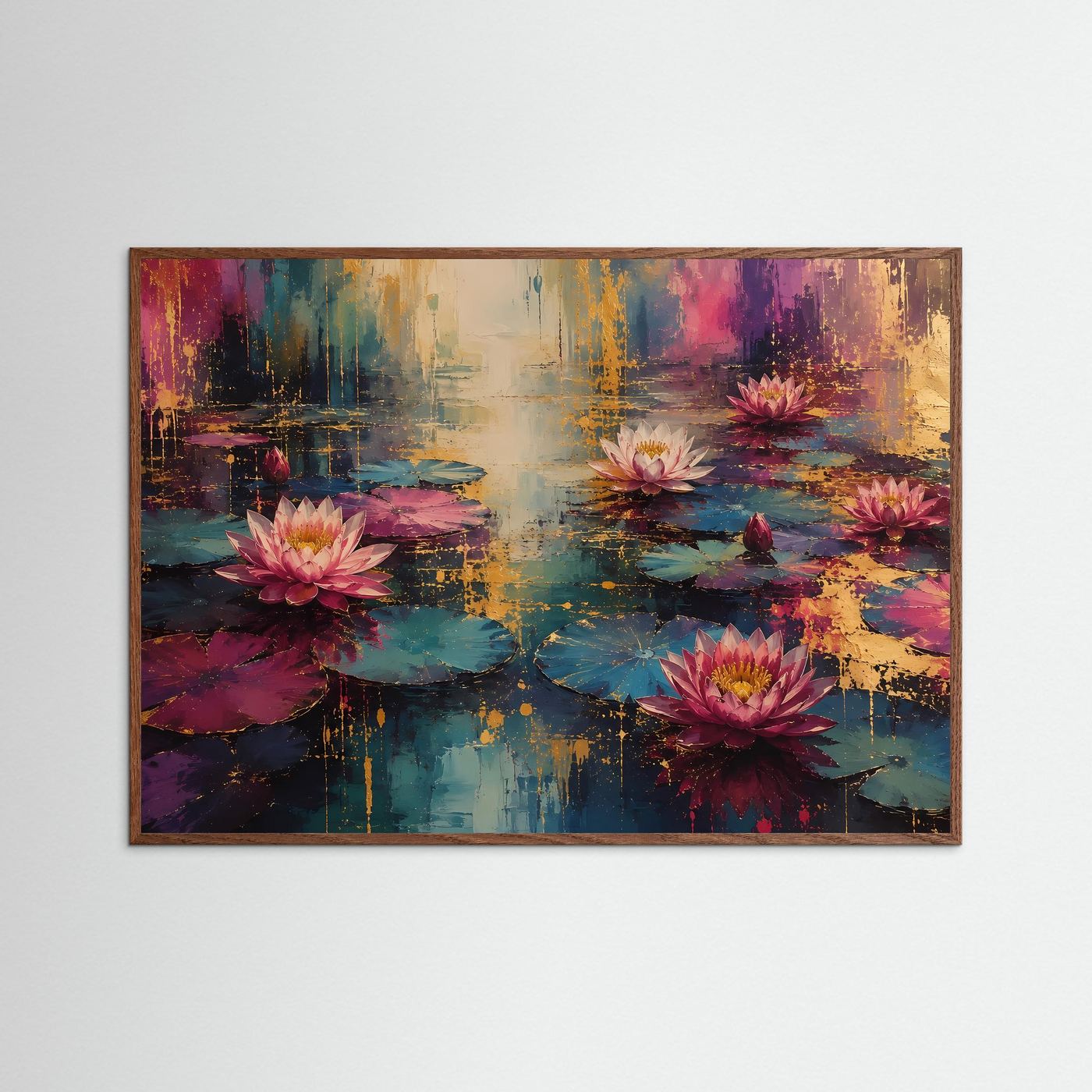 Abstrakter Lotus-Teich | Elegante Seerosen in Gold & Pastell