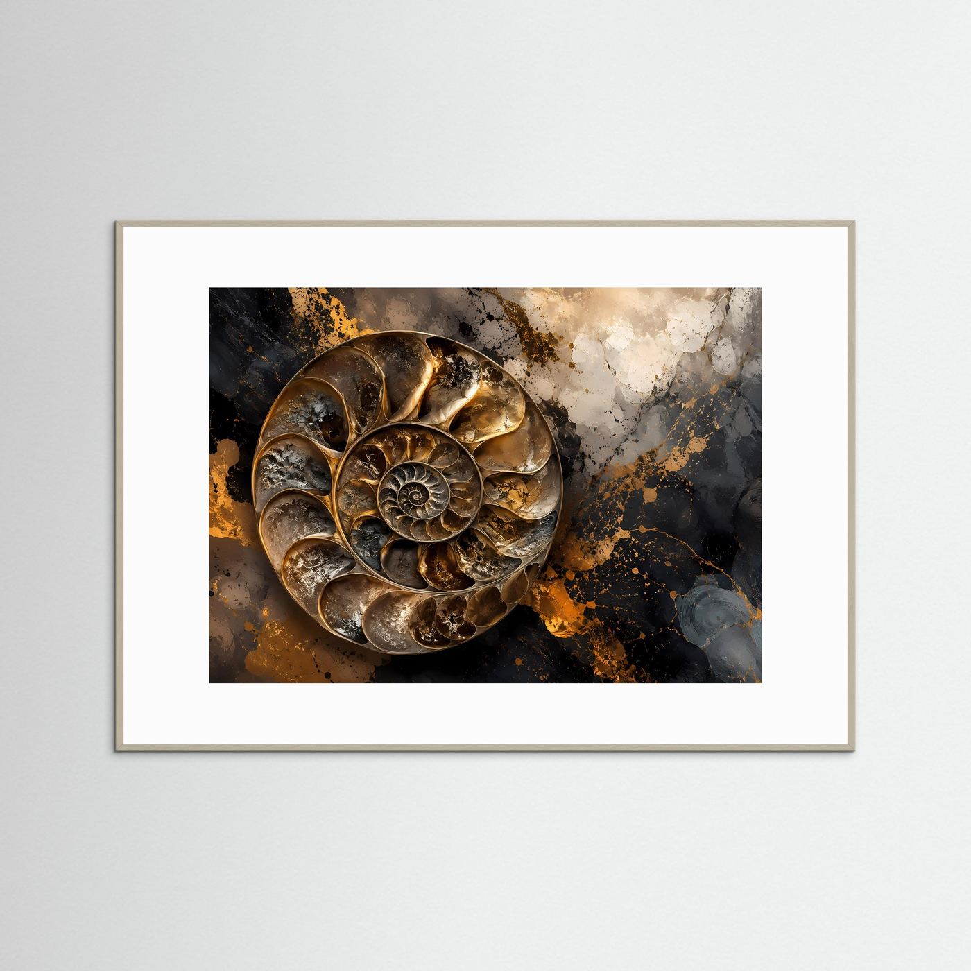 Elegante Ammonit Spirale in Gold & Schwarz | Moderne abstrakte Kunst Poster