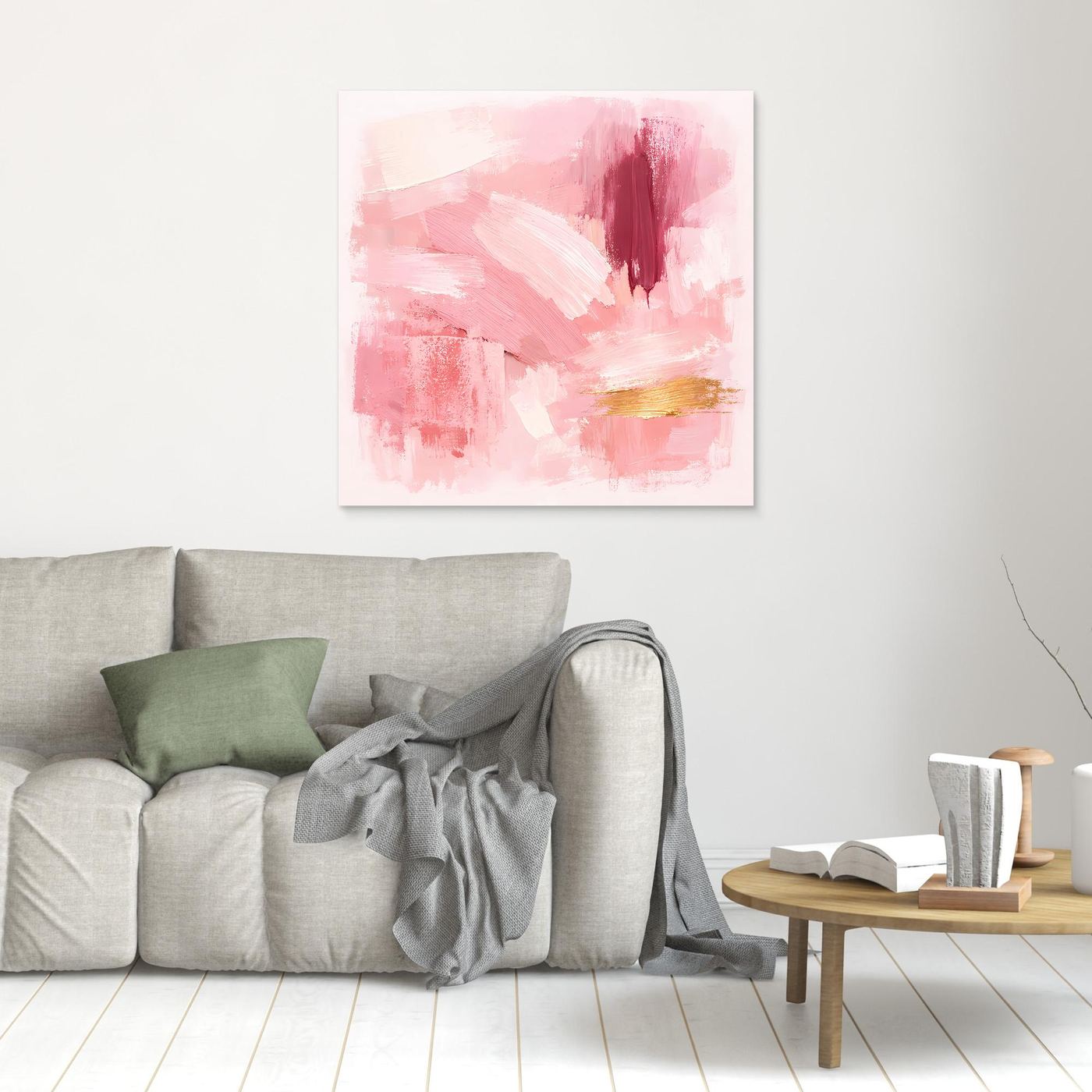 Leinwand Abstraktes Gemälde in Rosa und Gold | Modernes Elegantes Wandbild Pastell