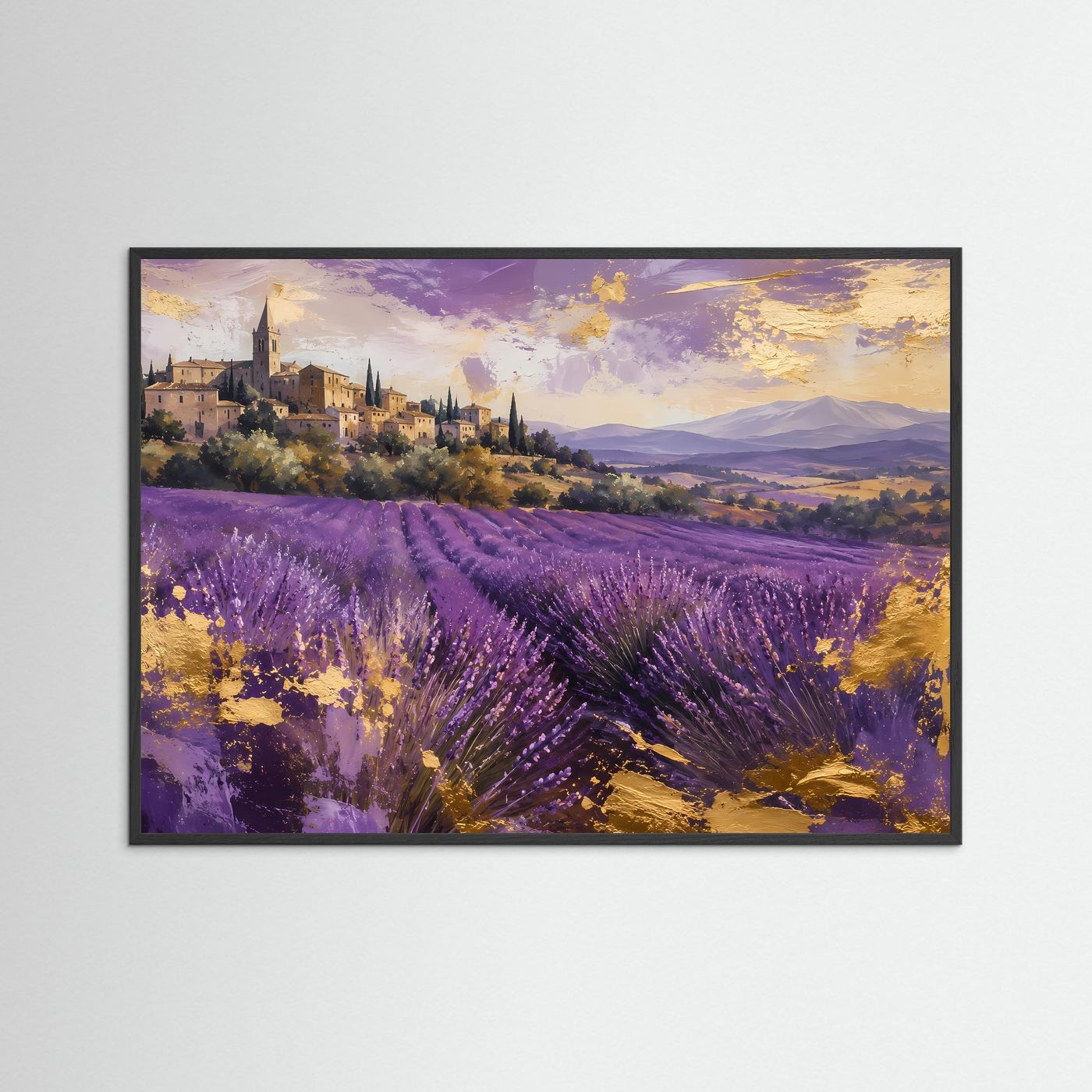 Lavendelfeld in der Provence mit Goldakzenten | Mediterrane Landschaftskunst in Violett