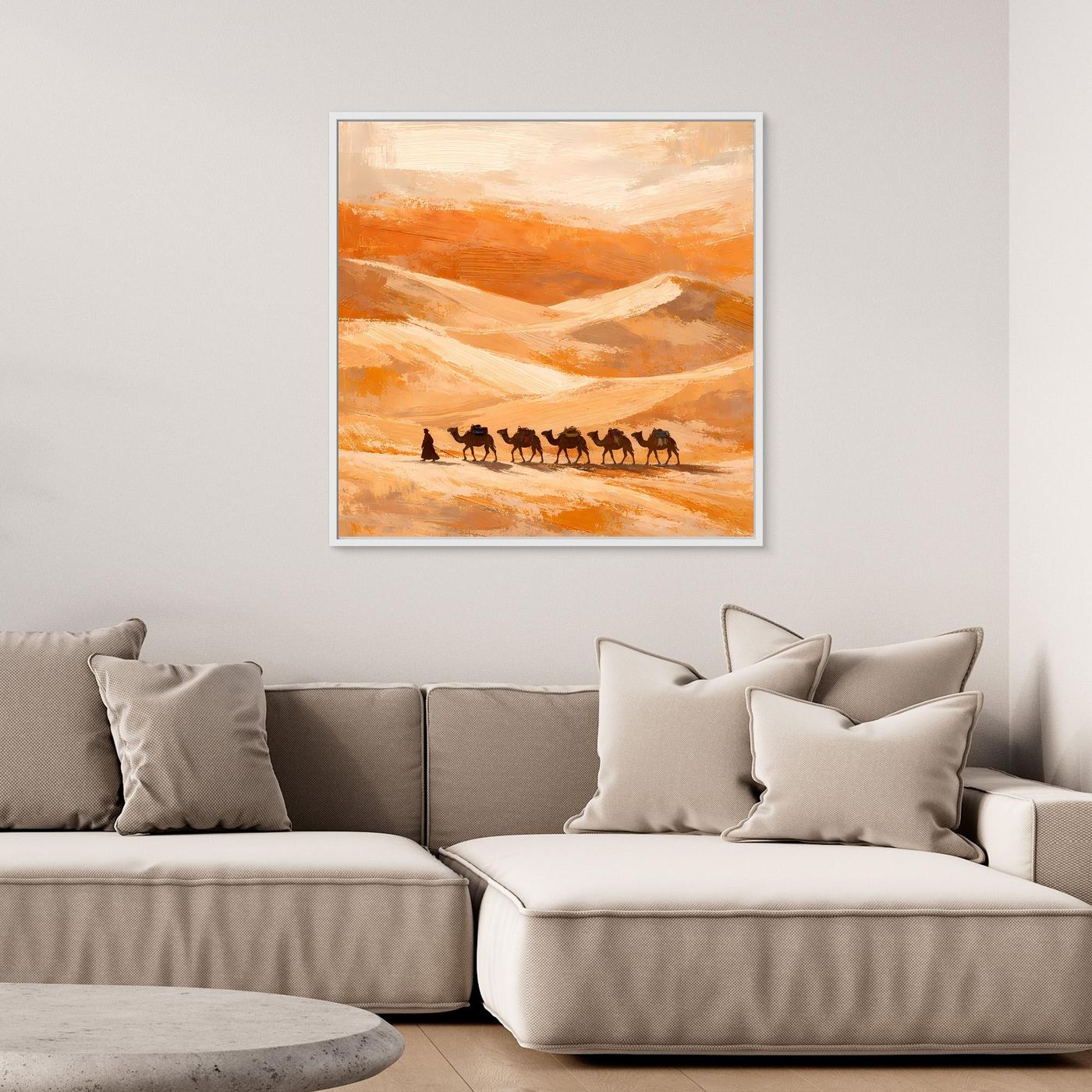 Leinwand Kamelkarawane in der Wüste | Abstraktes Orient Wandbild