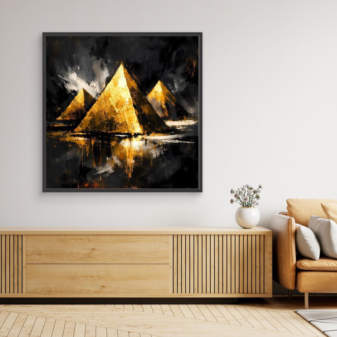 Leinwand Goldene Pyramiden von Gizeh | Abstraktes Ägypten Wandbild Modern