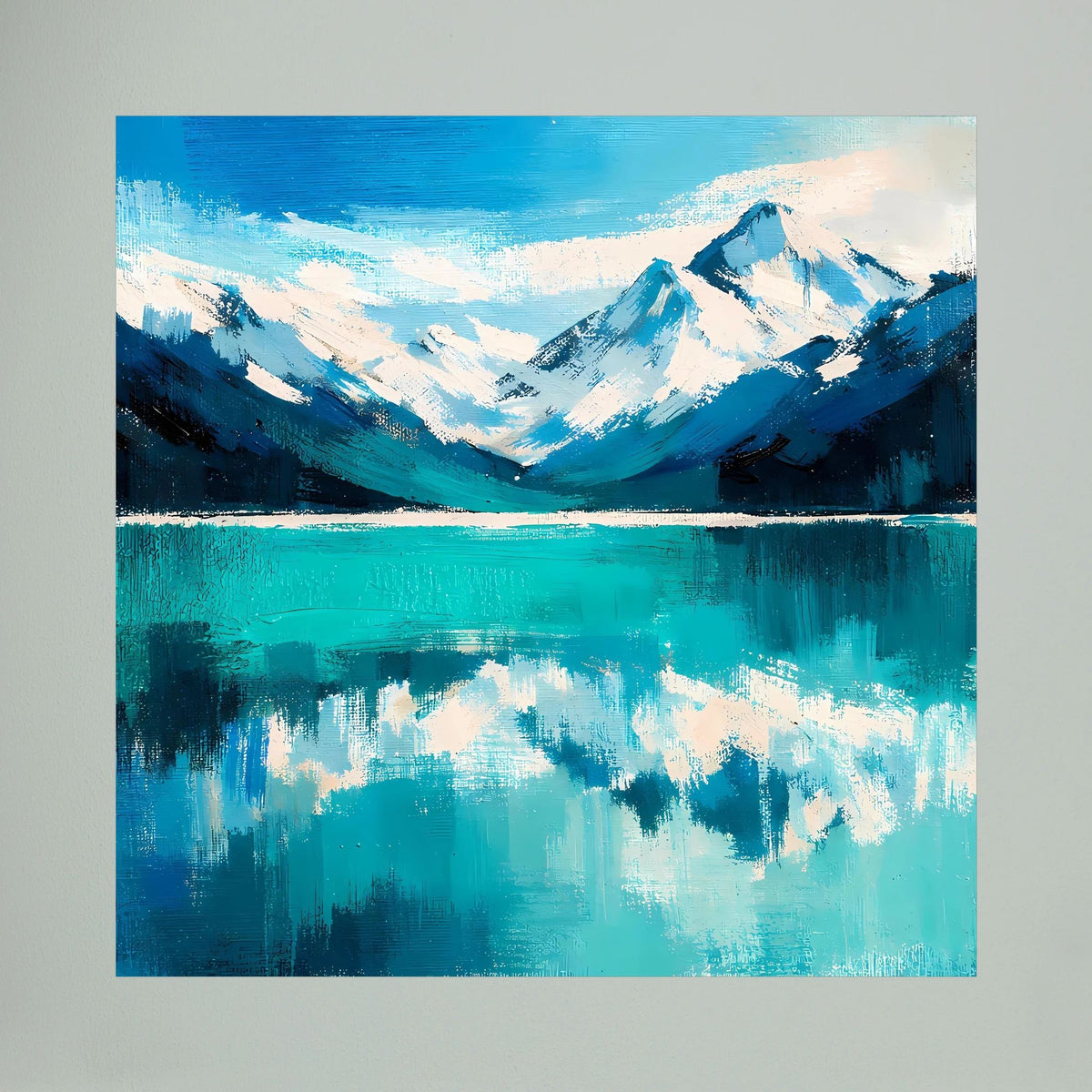 Leinwand Abstraktes Bergsee Gemälde | Modernes Alpines Wandbild Türkis Blau