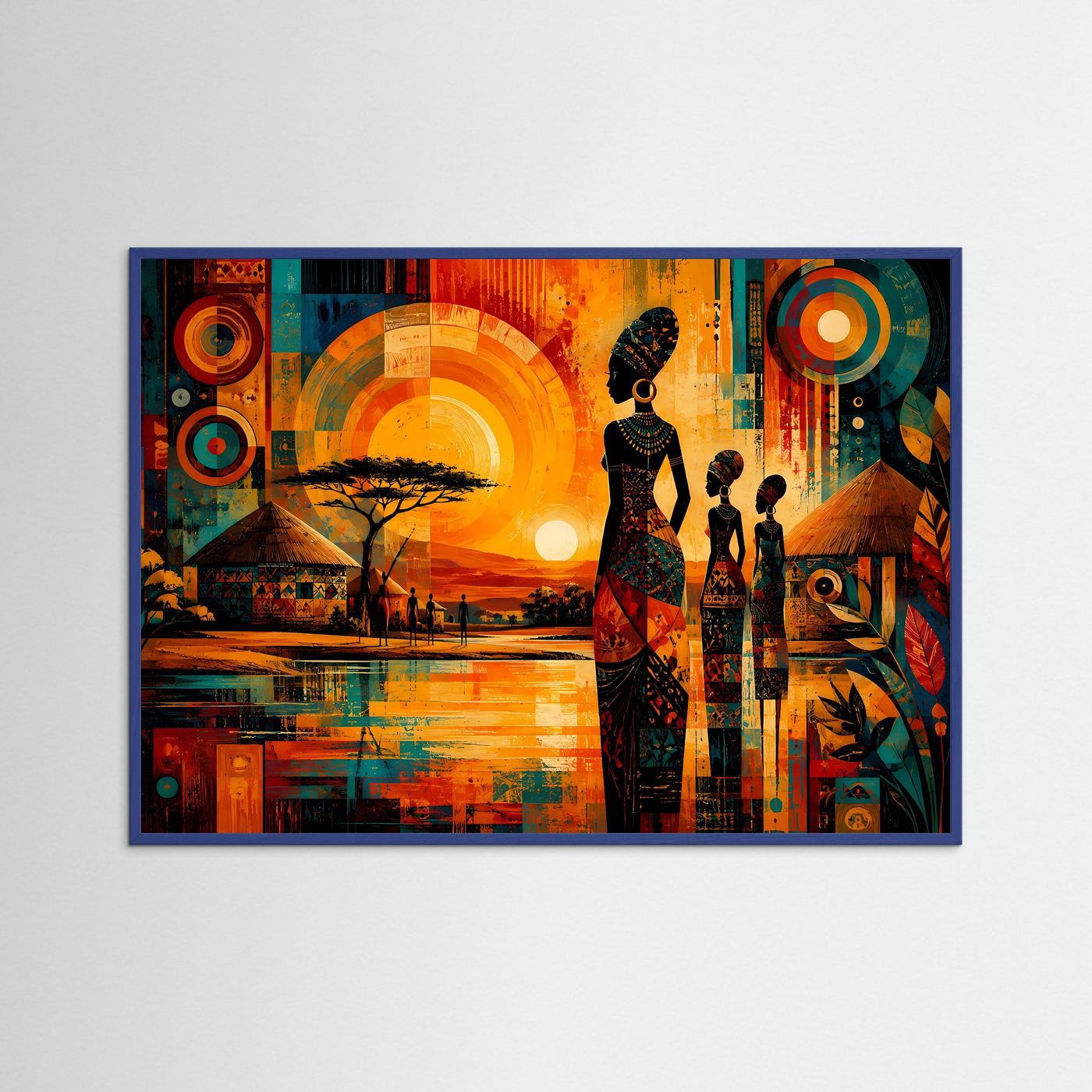 Afrikanische Frauen im Sonnenuntergang | Modernes Wandbild mit Ethno-Art & Landschaft