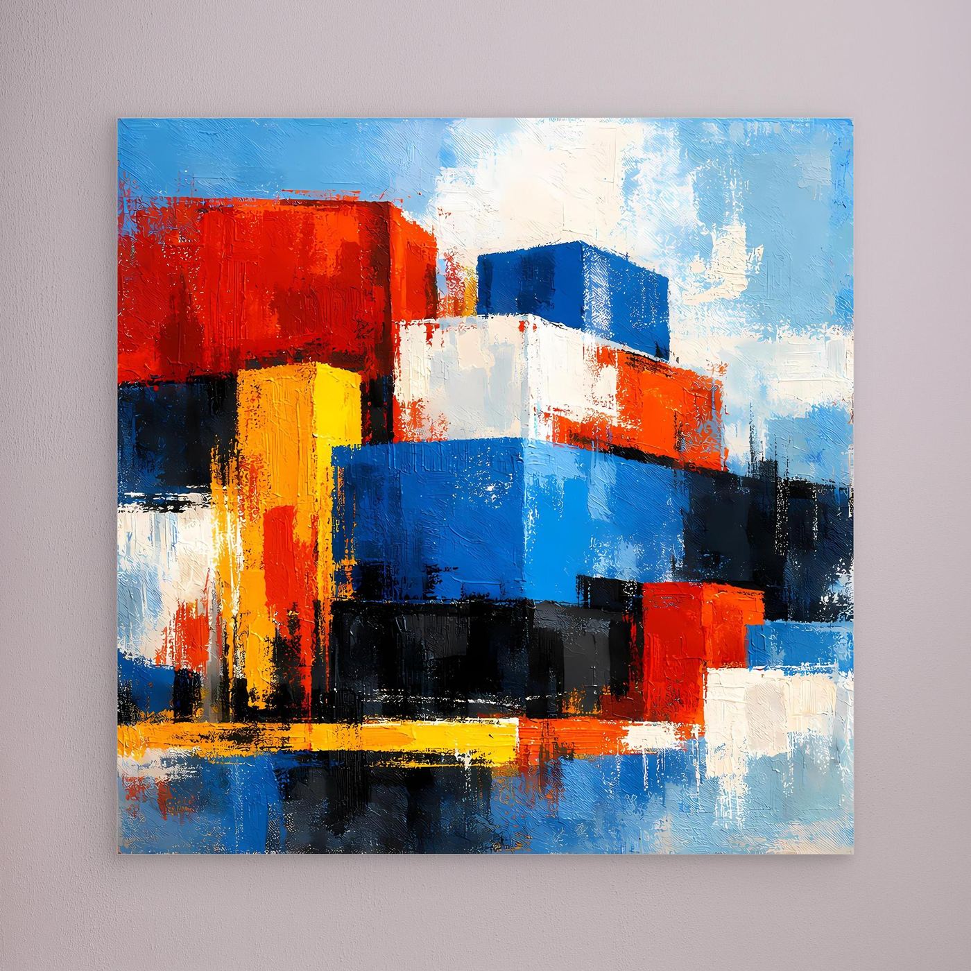 Leinwand Abstrakte Geometrische Kuben | Modernes Wandbild Bunte Blöcke