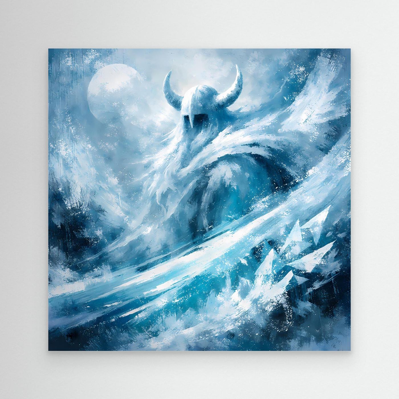 Leinwandbild mit Eiswikinger-Motiv in Frostblau, ohne sichtbaren Rahmen