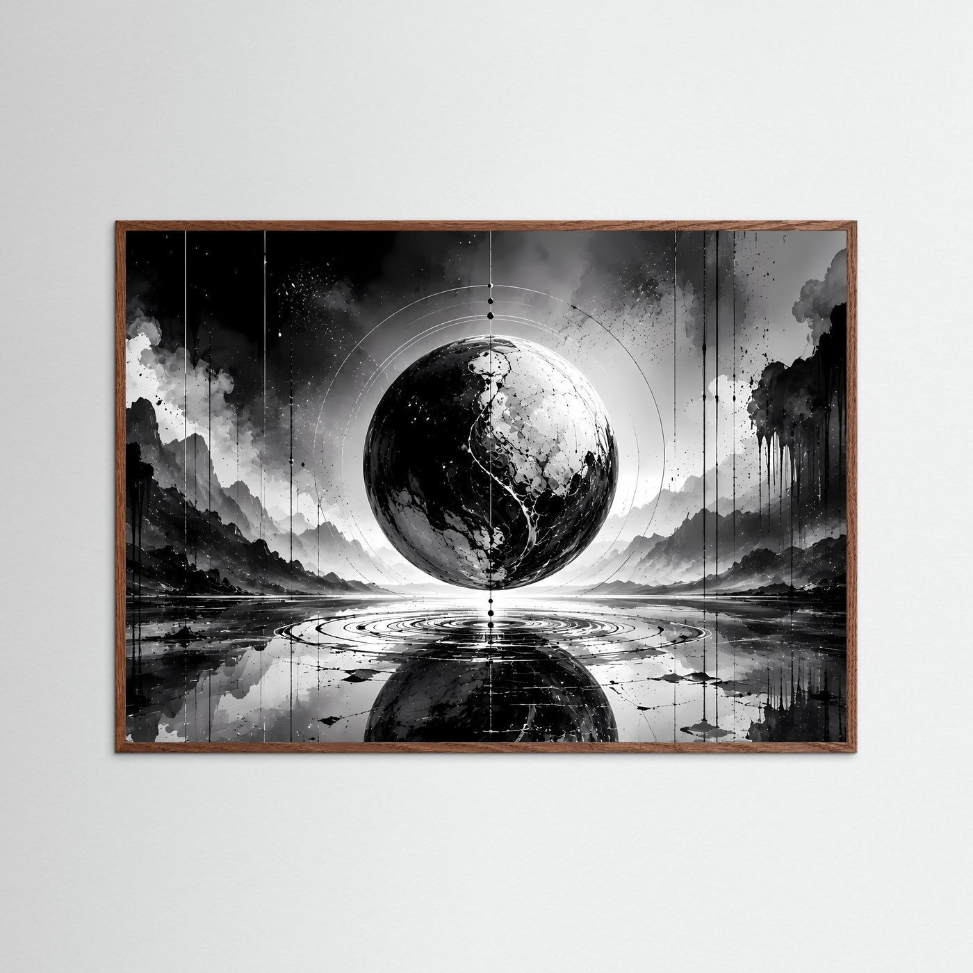Schwarz Weiß Kugel Poster | Abstrakte Sphere Wandbild | Minimalistische Moderne Kunst | Monochrome Wall Art
