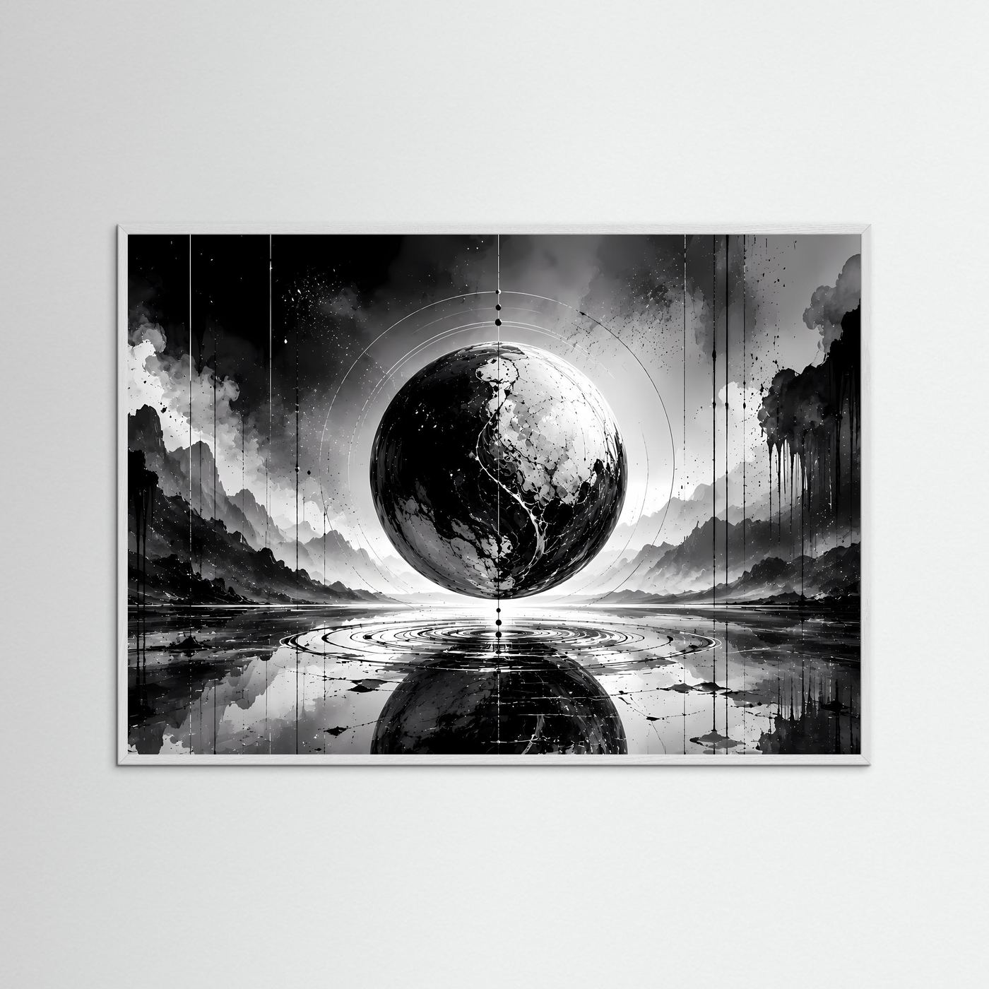 Schwarz Weiß Kugel Poster | Abstrakte Sphere Wandbild | Minimalistische Moderne Kunst | Monochrome Wall Art