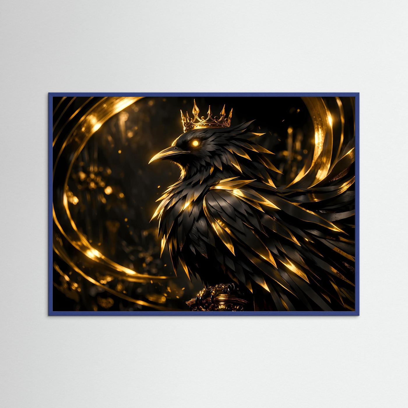 Majestätischer Rabe mit goldener Krone | Edles Fantasy Poster Querformat