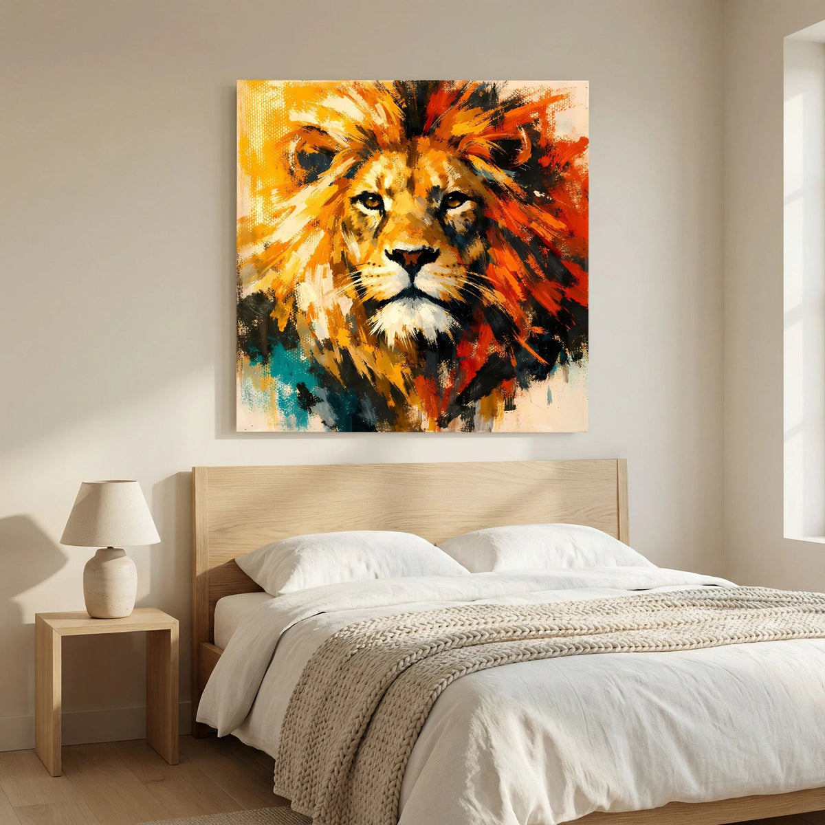 Leinwand Abstraktes Löwen Gemälde | Modernes Kraftvolles Tier Wandbild Bunt