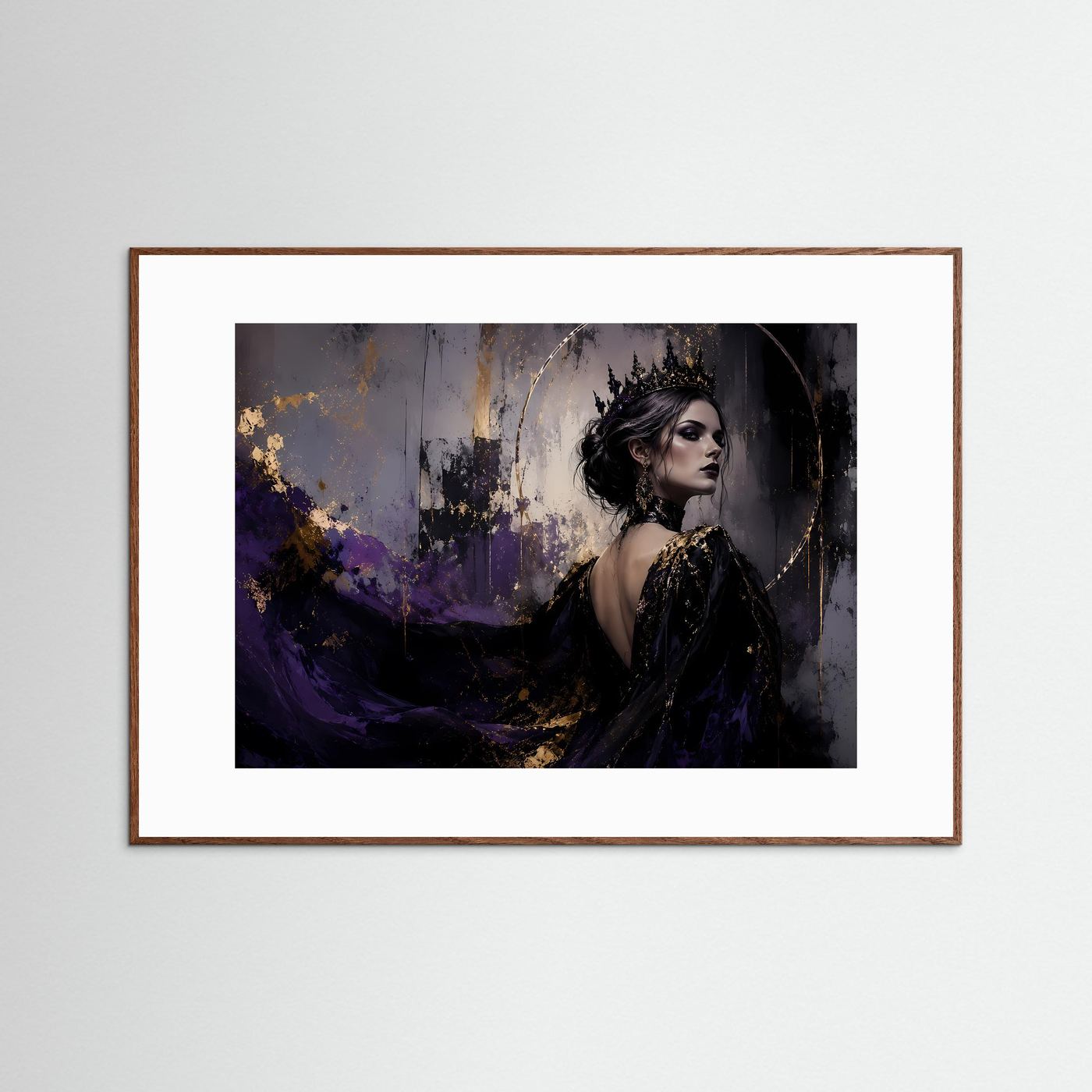 Gothic Queen & Dunkle Eleganz | Fantasy Königin Poster mit Gold- und Violett-Akzenten