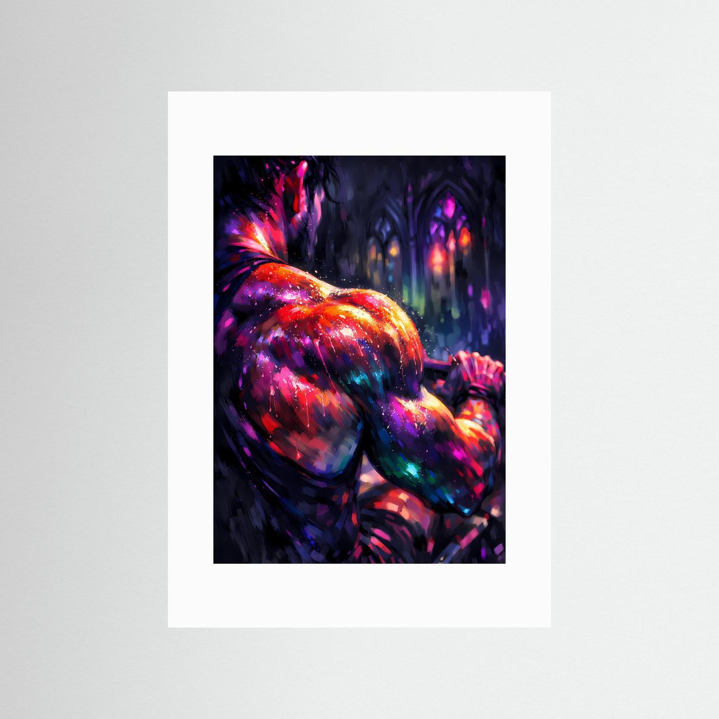Fokus & Stärke | Abstraktes Bodybuilding Poster der Rückenmuskulatur in Neonfarben | Modernes Kunstposter Hochformat