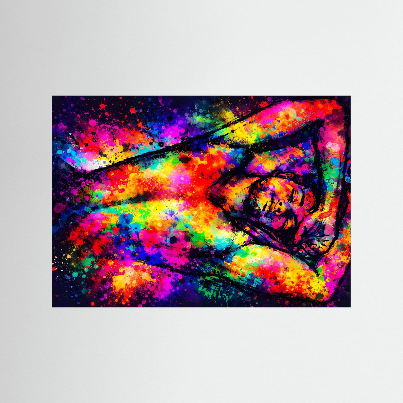 Abstrakte Farbfigur liegend | Buntes Kunstposter Querformat