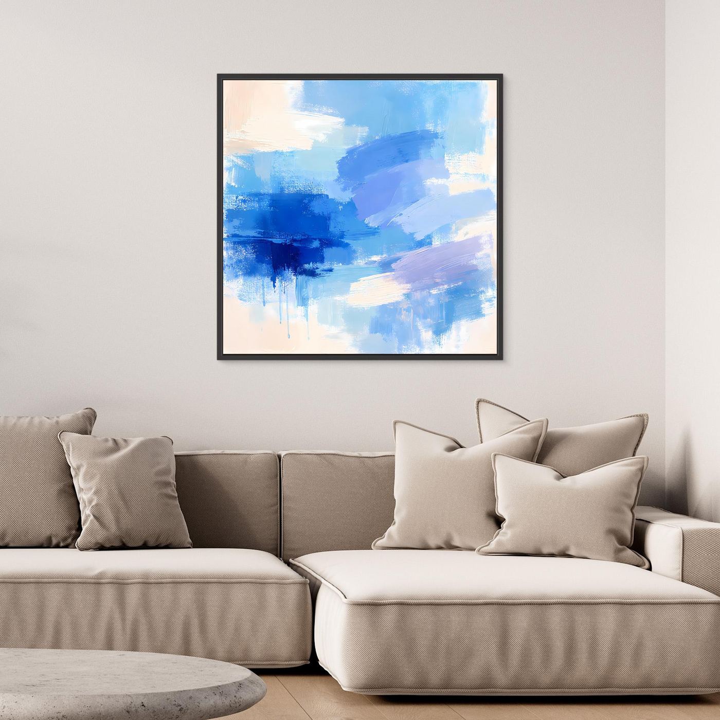 Leinwand Abstrakte Blaue Pinselstriche | Modernes Minimalistisches Wandbild Meer