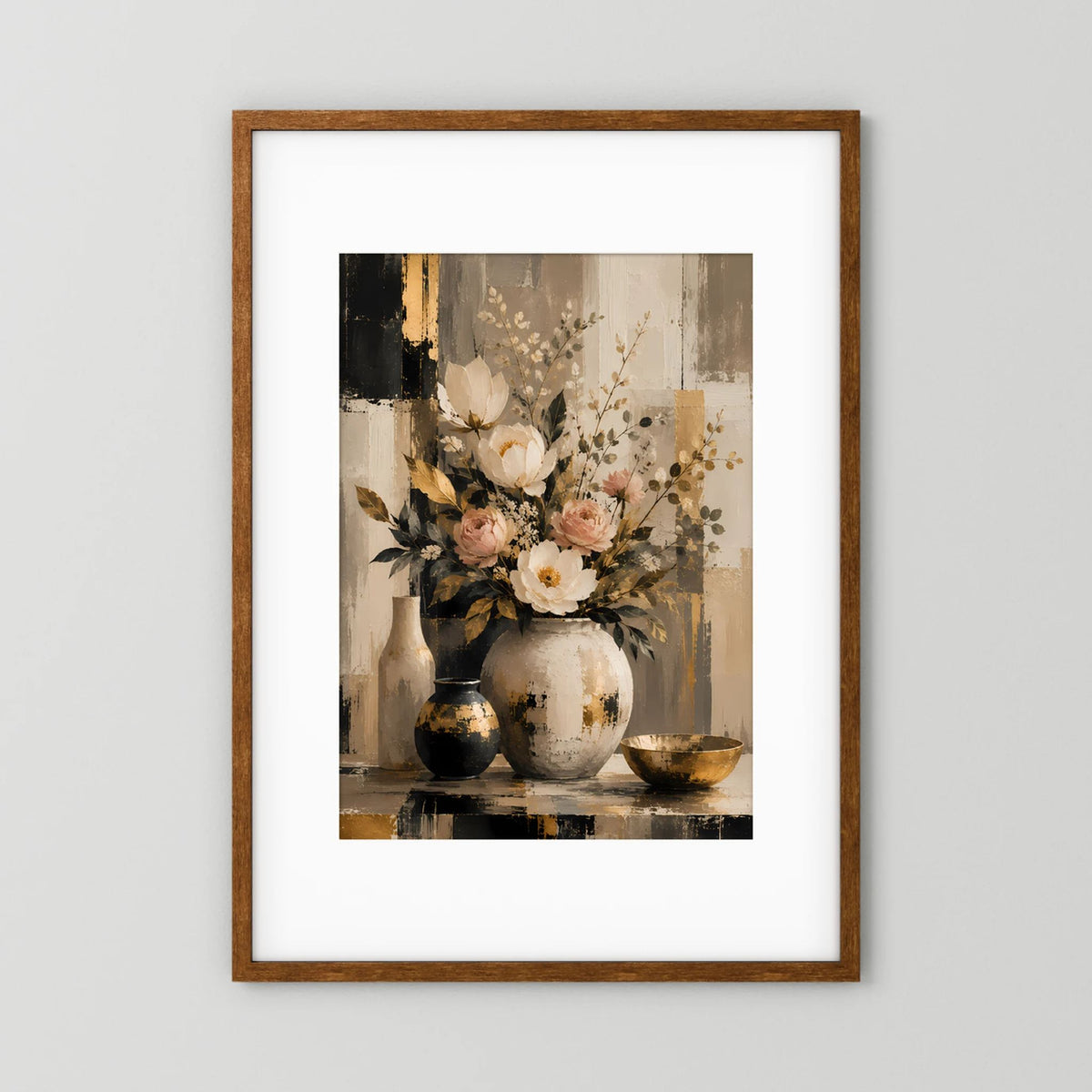 Eleganter Blumenstrauß | Creme Rosa Gold Stillleben | Poster Hochformat
