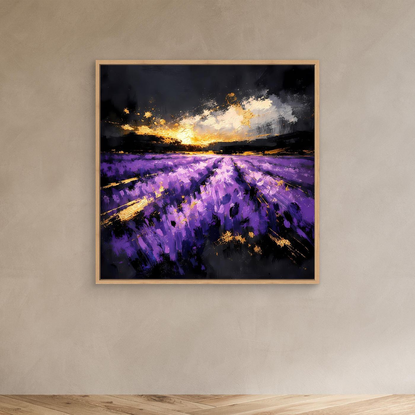 Leinwand Magisches Lavendelfeld bei Sonnenuntergang | Abstraktes Natur Wandbild