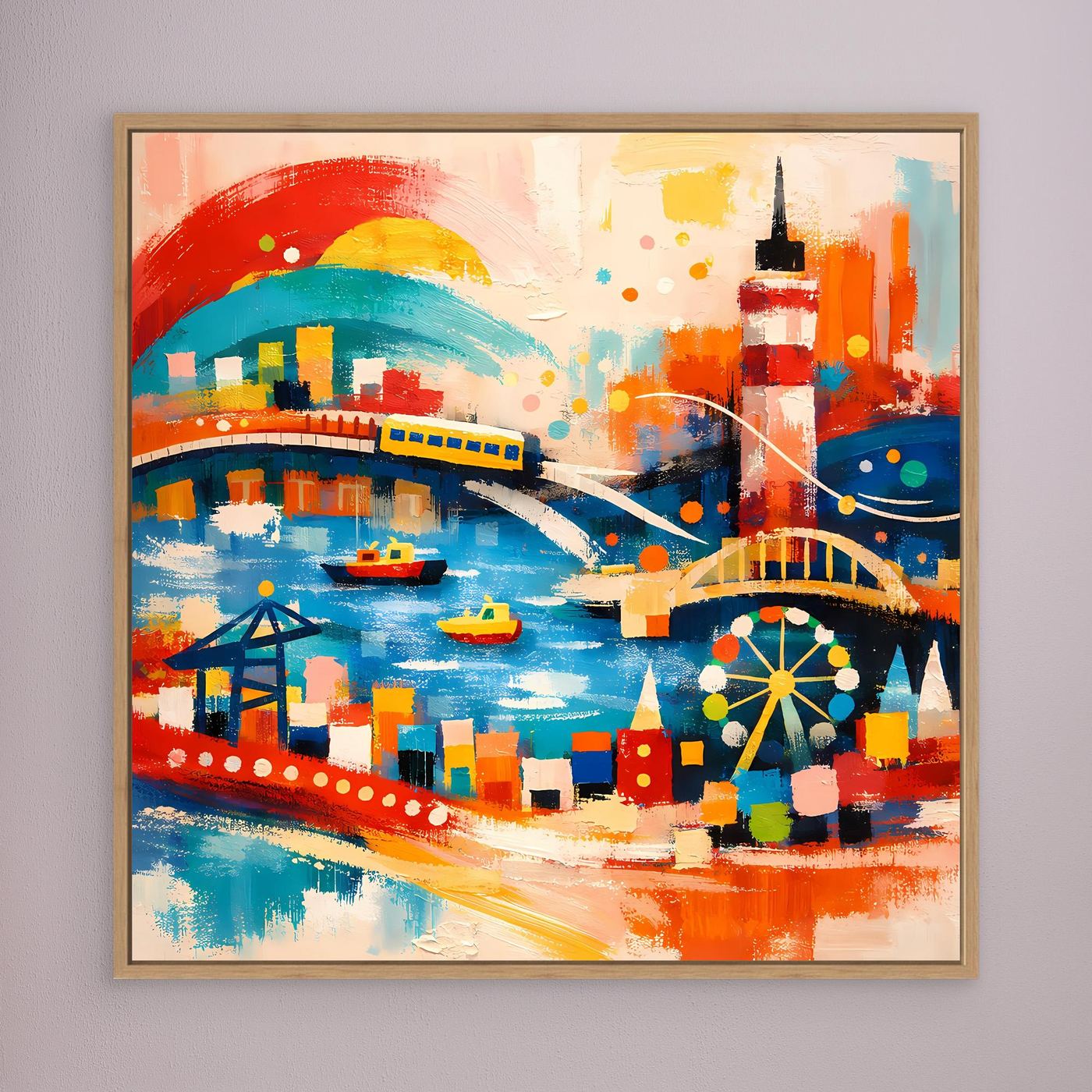 Leinwand Abstraktes Hamburg Hafen Wandbild | Buntes Maritimes Kunstwerk