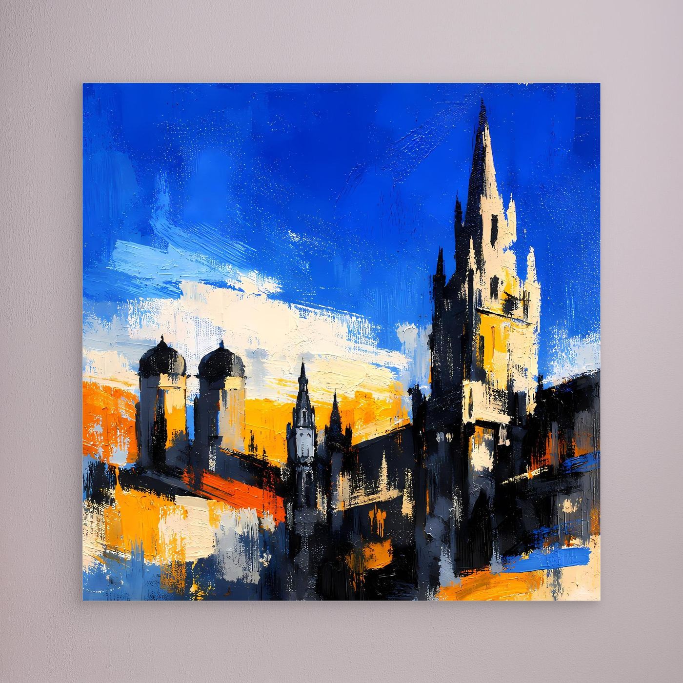 Leinwand Historische Stadtkulisse bei Sonnenuntergang | Abstraktes Architektur Wandbild