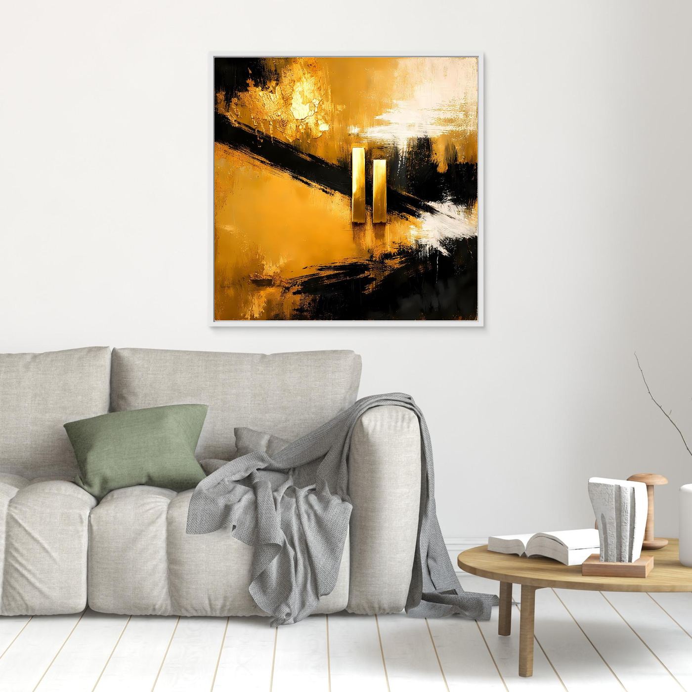 Leinwand Abstrakte Geometrie in Gold und Schwarz | Modernes Minimalistisches Wandbild