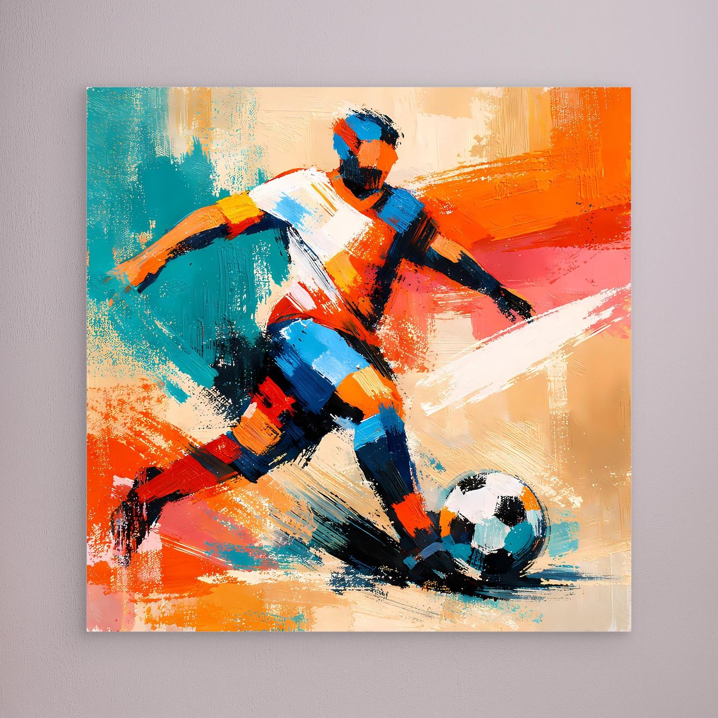 Leinwand Dynamischer Fußballspieler in Aktion | Abstraktes Sport & Fußball Wandbild