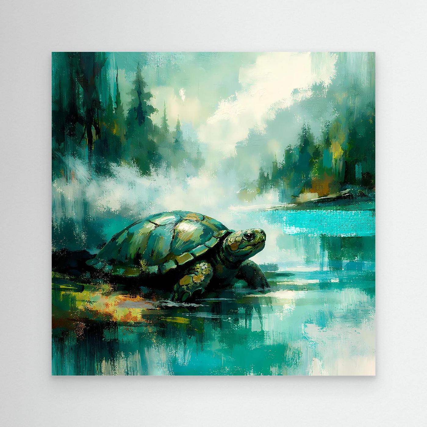 Leinwand Mystische Schildkröte am See | Abstraktes Natur & Tier Wandbild