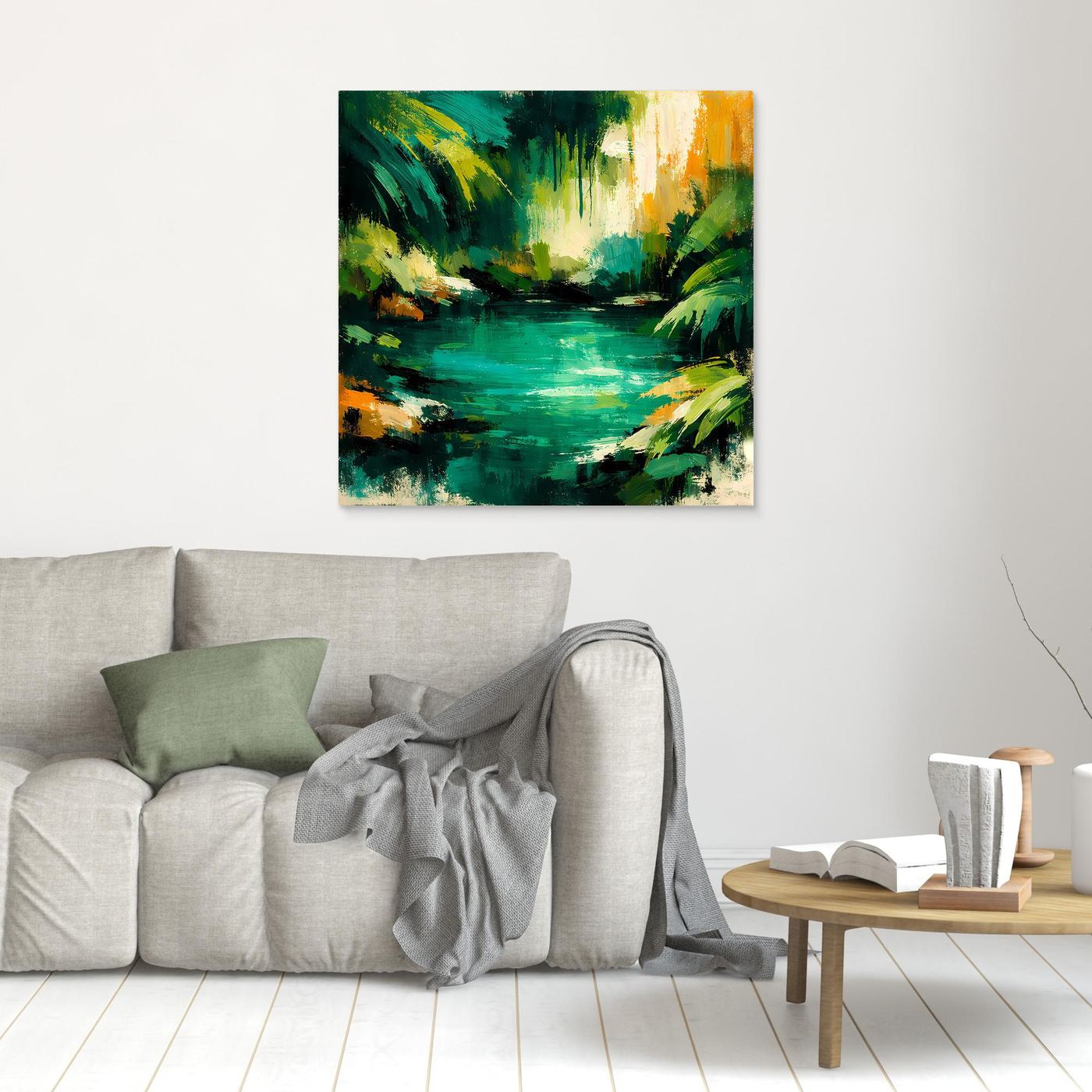 Leinwand Abstraktes Dschungelgewässer | Modernes Urwald Wandbild Smaragdgrün