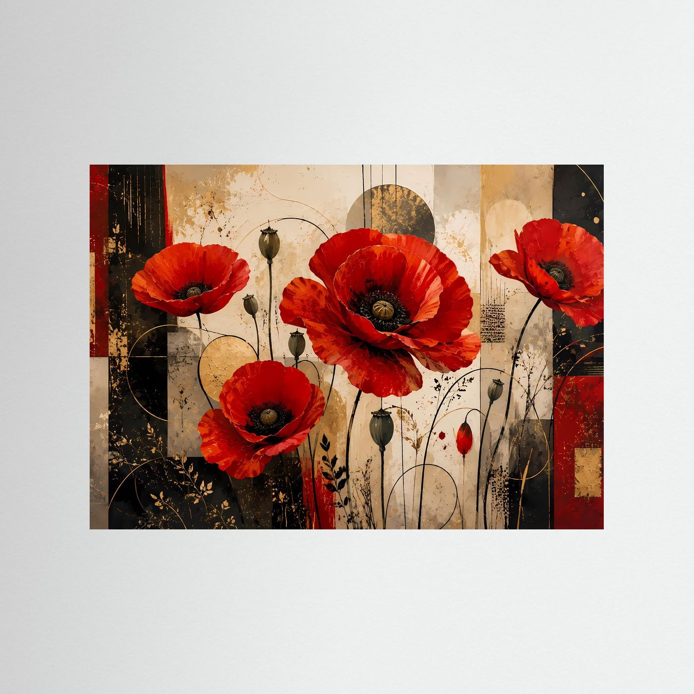 Elegante Mohnblumen im abstrakten Stil | Blumen & Kunst-Wandbild